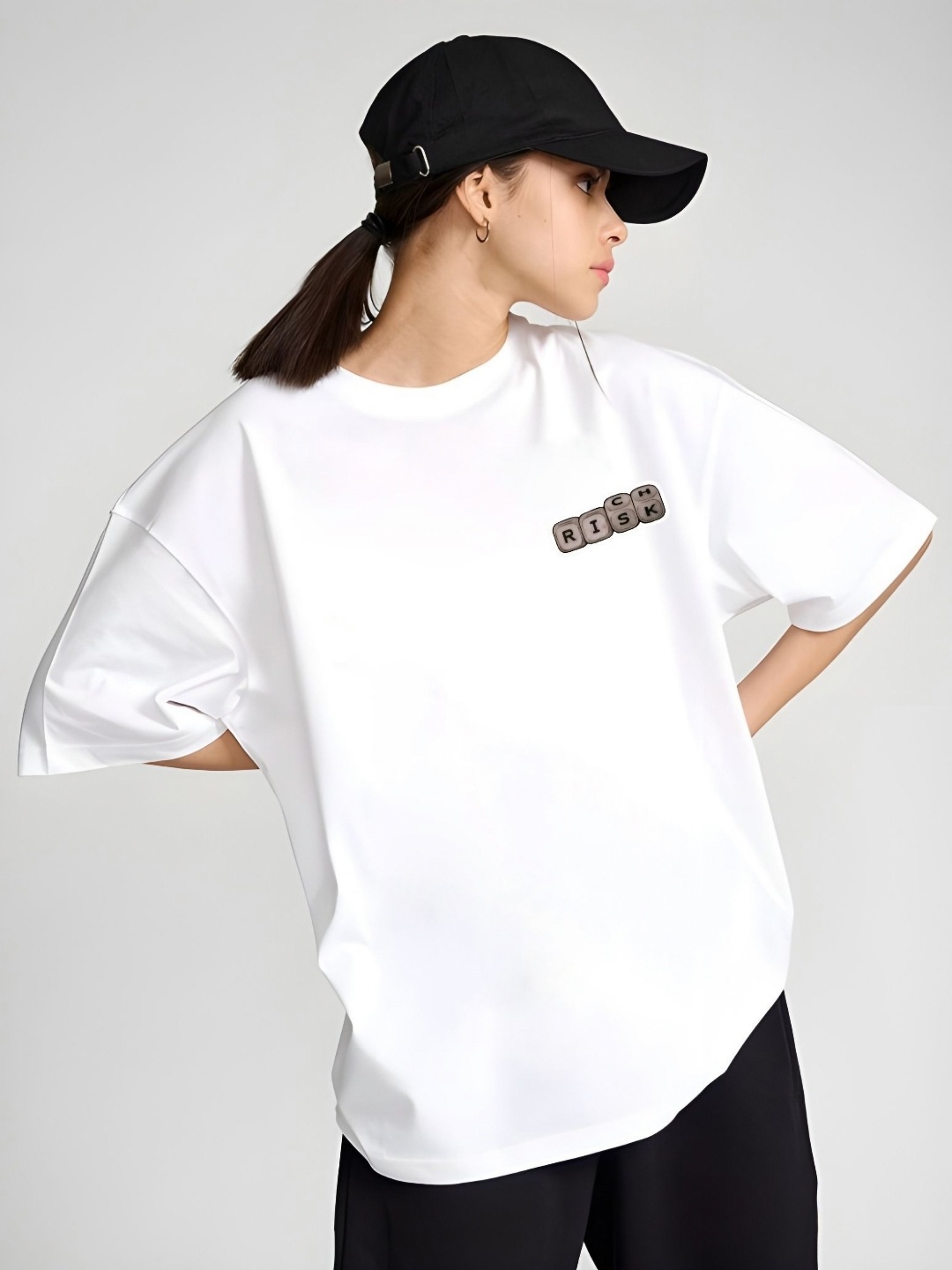

Moda Rapido Women Typography Printed Round Neck Cotton Oversized T-shirt, White