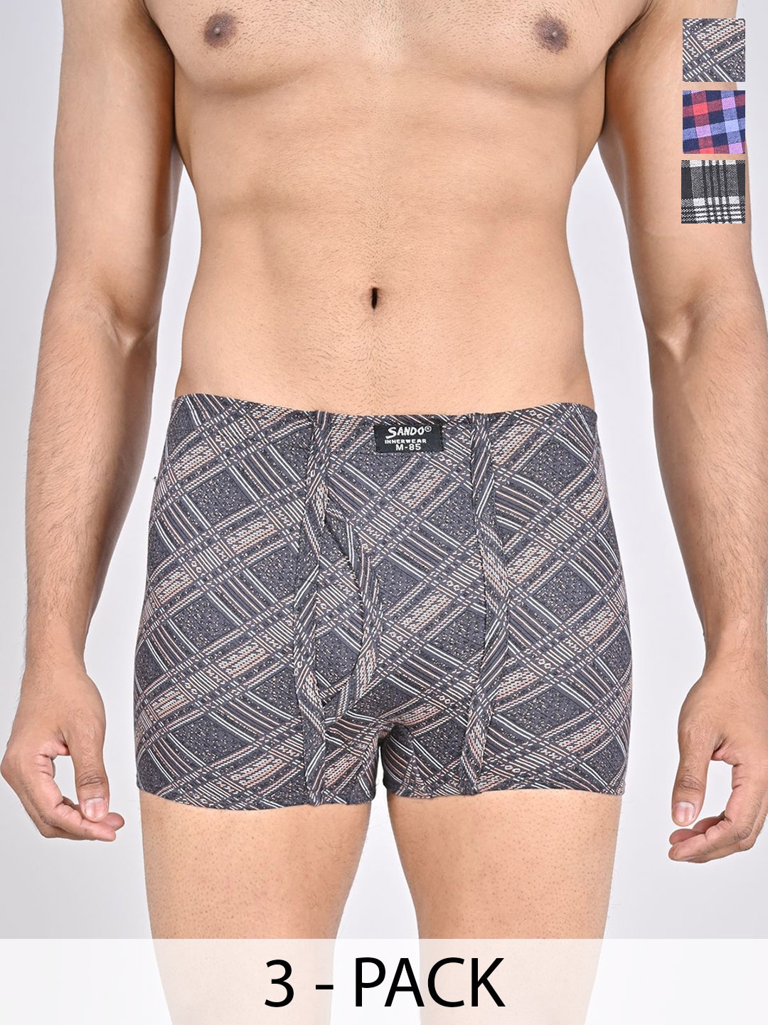 

SANDO Pack Of 3 Printed Pure Cotton Trunks GENIUS-01-06-07, Blue