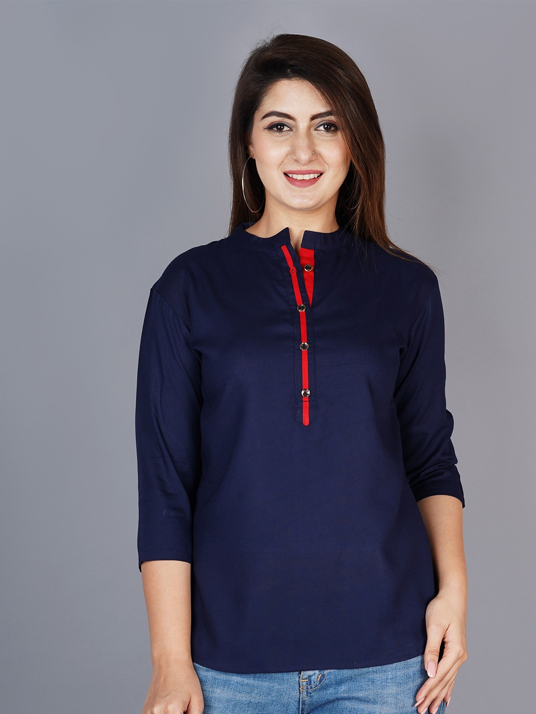 

Brijam Mandarin Collar Top, Blue