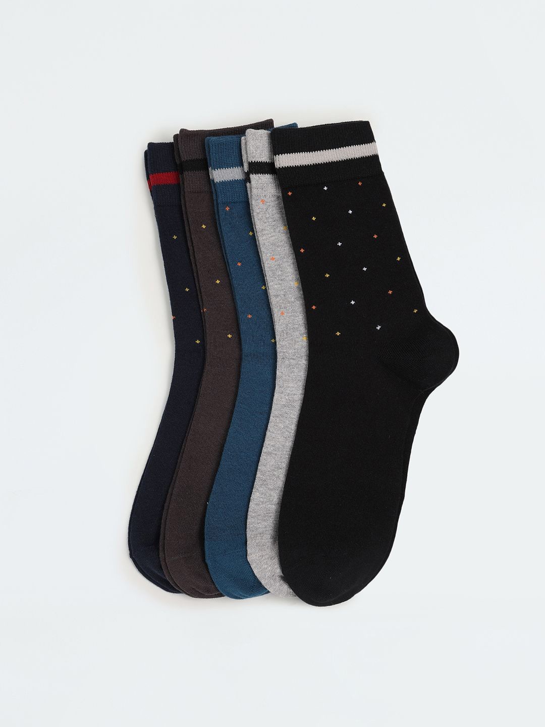 

max Men Pack Of 5 Patterned Calf-Length Socks, Black