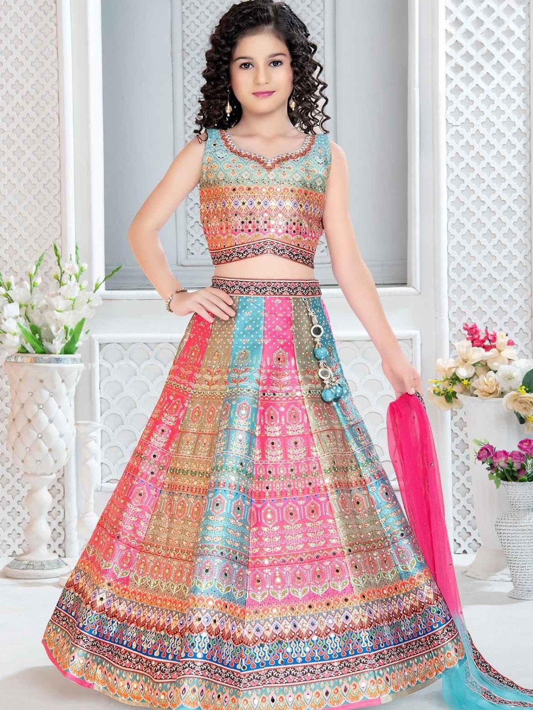 

BAESD Girls Embroidered Ready to Wear Lehenga & Blouse With Dupatta, Blue