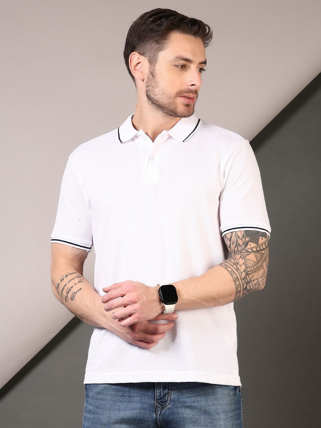 

V-Mart Men Solid Polo Collar Cotton T-shirt, White