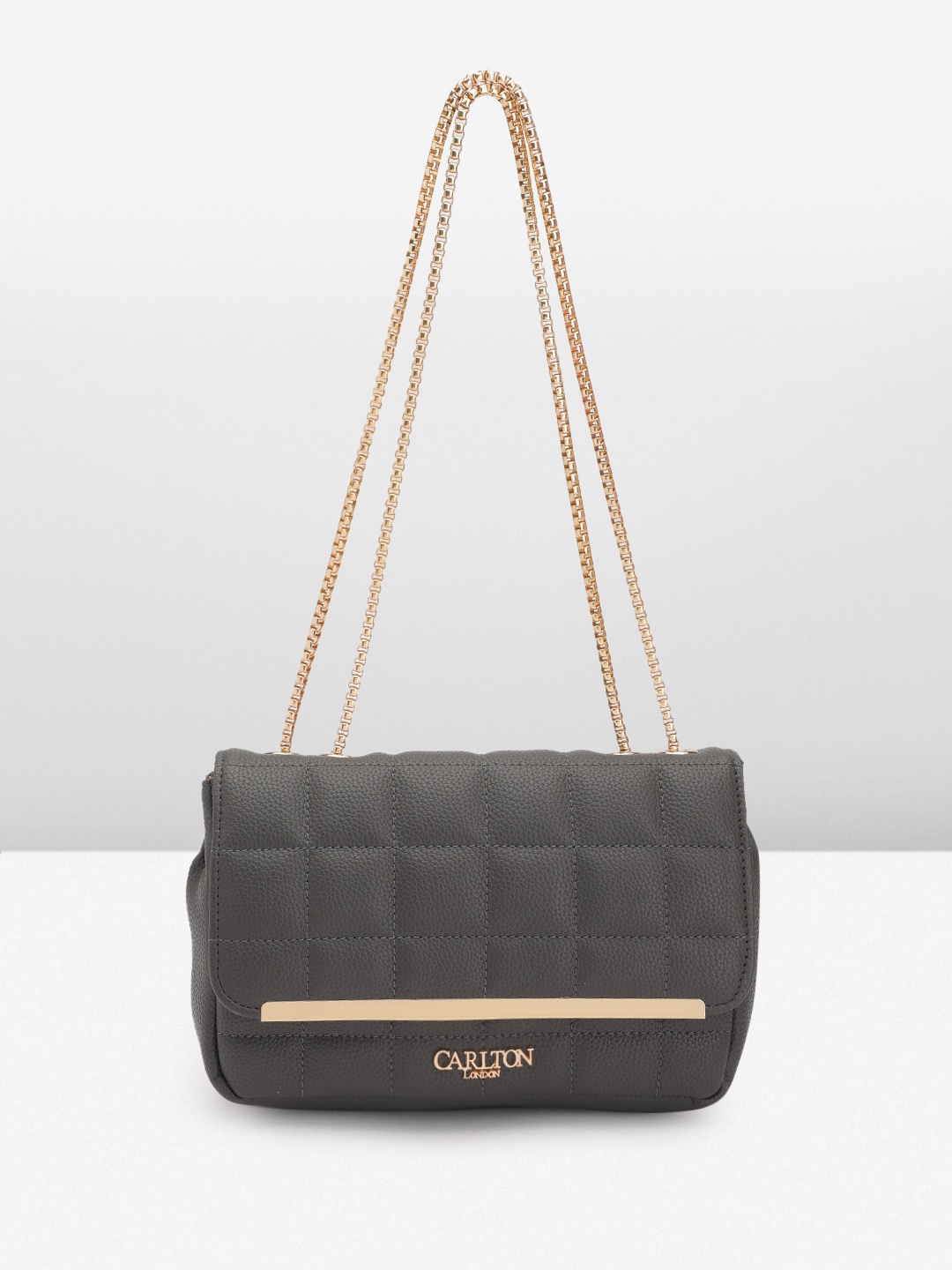 

Carlton London Textured Structured Sling Bag with Quilted, Grey