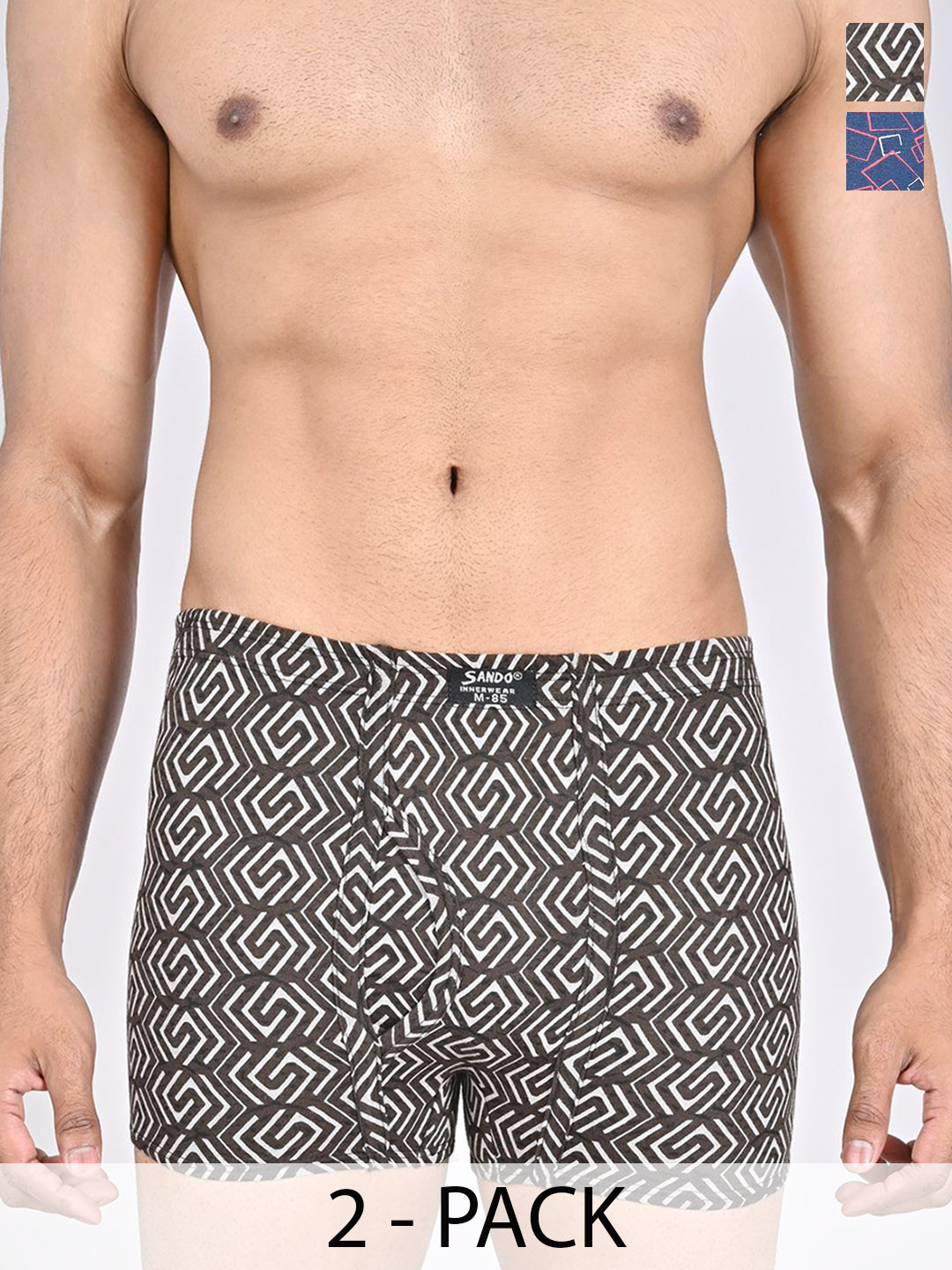 

SANDO Pack Of 2 Printed Cotton Trunks GENIUS-04-08, Blue