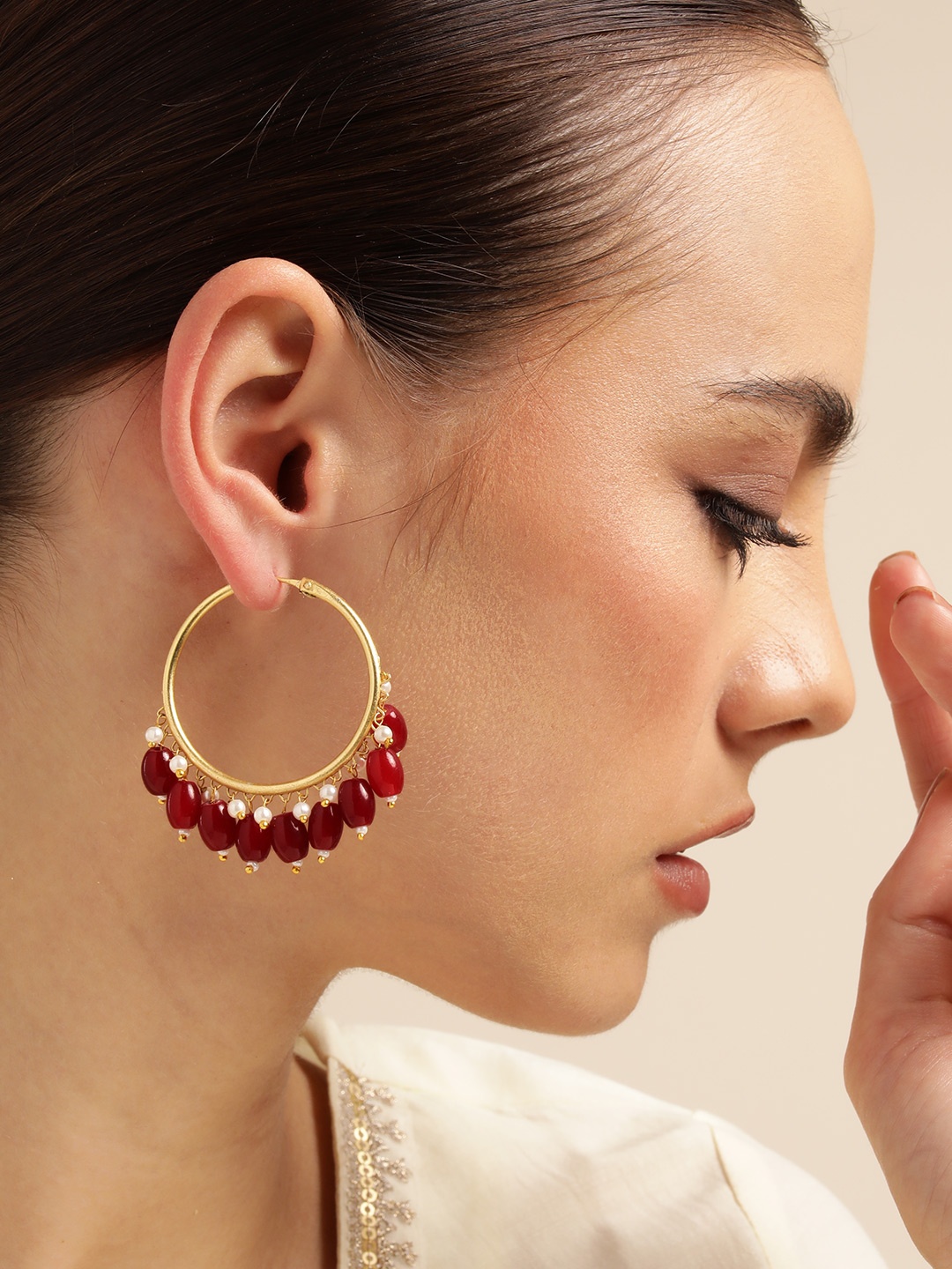 

Anouk Gold-Plated Classic Hoop Earrings, Maroon