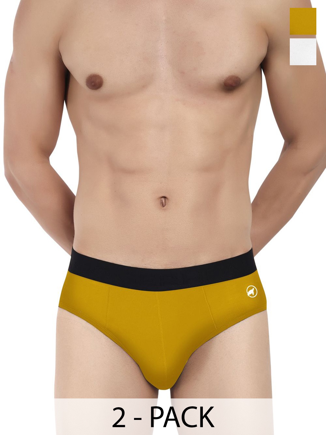 

LOGGERHEAD Pack Of 2 Cotton Mid-Rise Basic Briefs LHMB002-Yellow-White