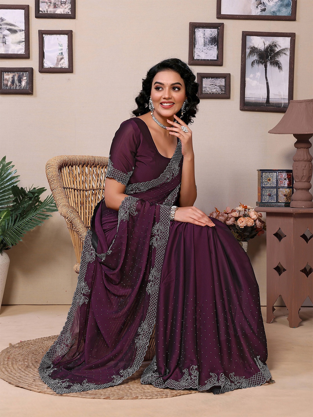

Moda Rapido Embellished Mukaish Kanjeevaram Saree, Purple