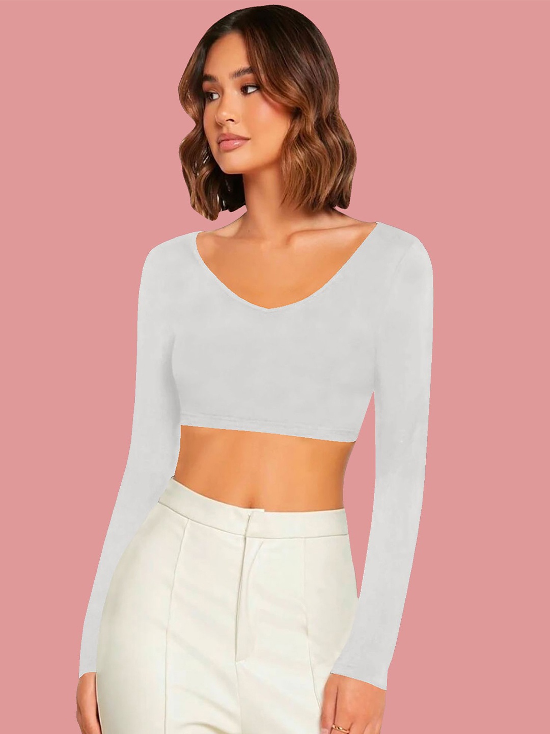 

Dream Beauty Fashion Women Solid V-Neck Top, White