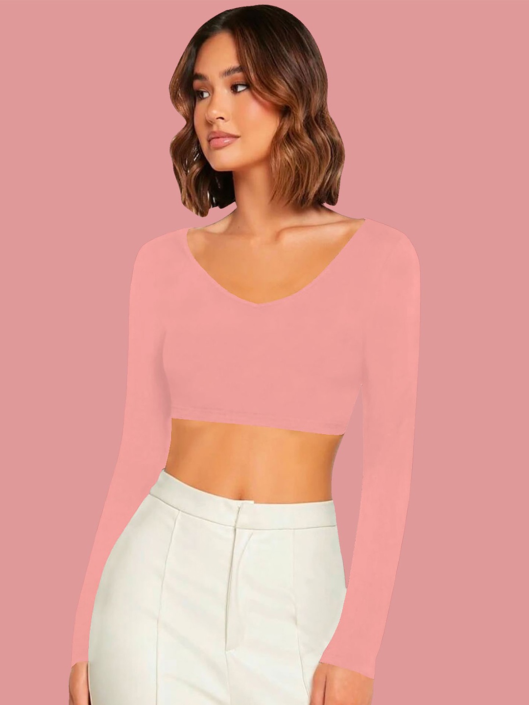 

Dream Beauty Fashion Women Solid V-Neck Top, Peach