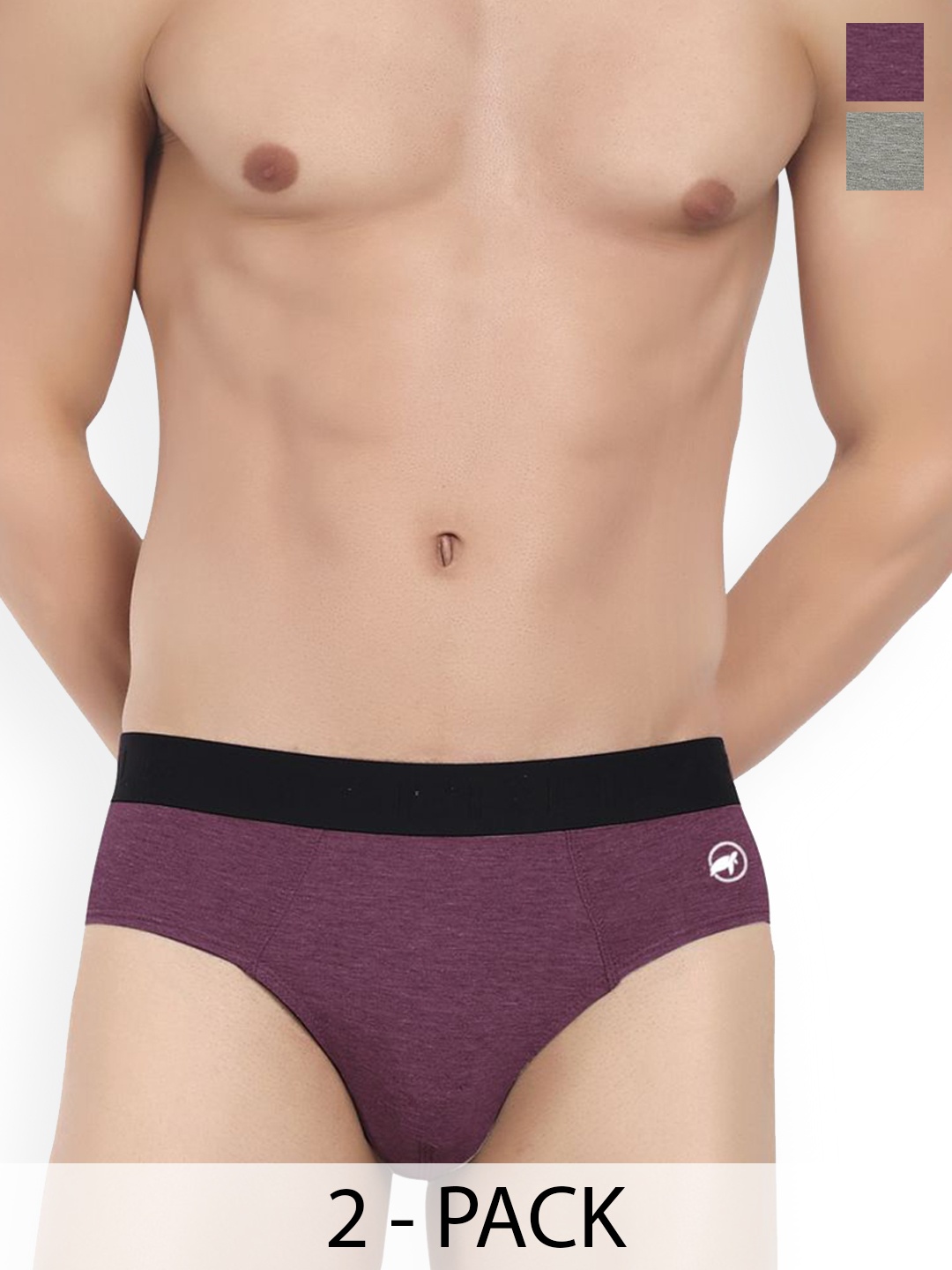 

LOGGERHEAD Pack Of 2 Cotton Mid-Rise Basic Briefs LHFB004-DarkGrey-Wine, Grey