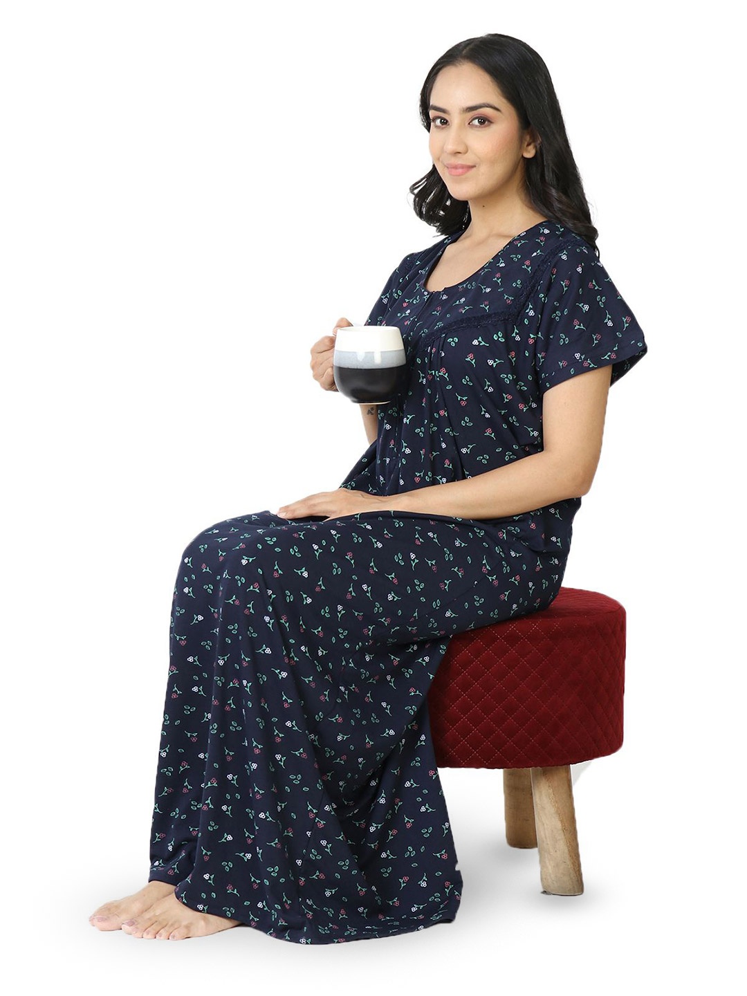 

CHUI MUI Printed Maxi Nightdress, Navy blue