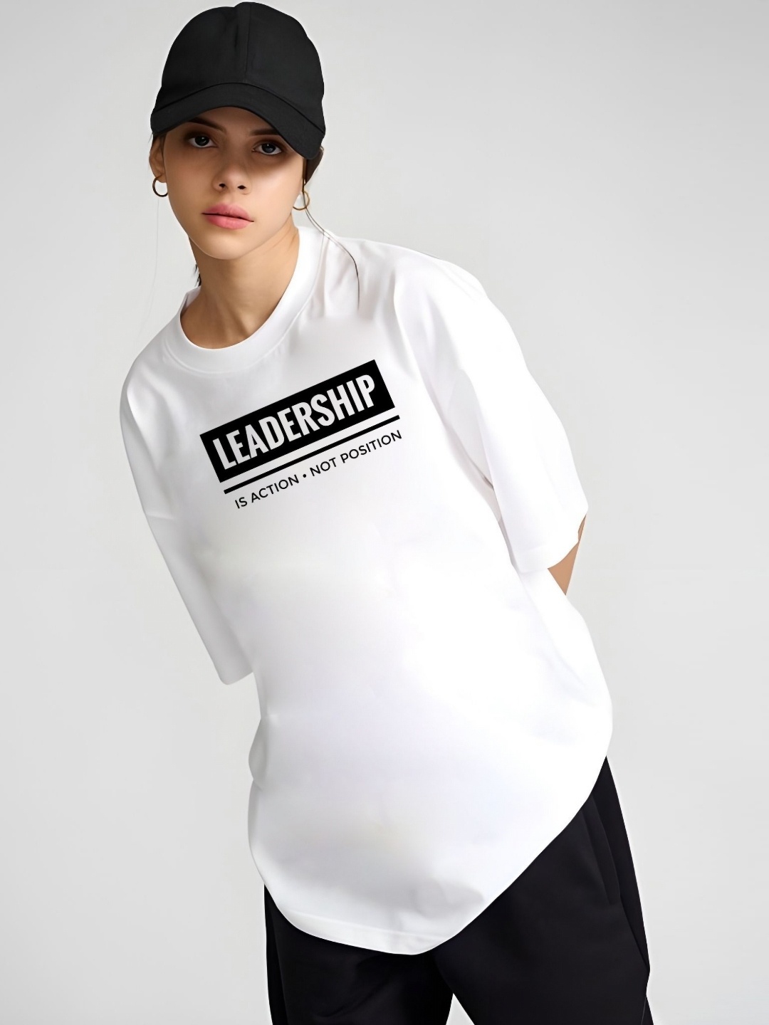 

Moda Rapido Women Typography Printed Round Neck Cotton Oversized T-shirt, White