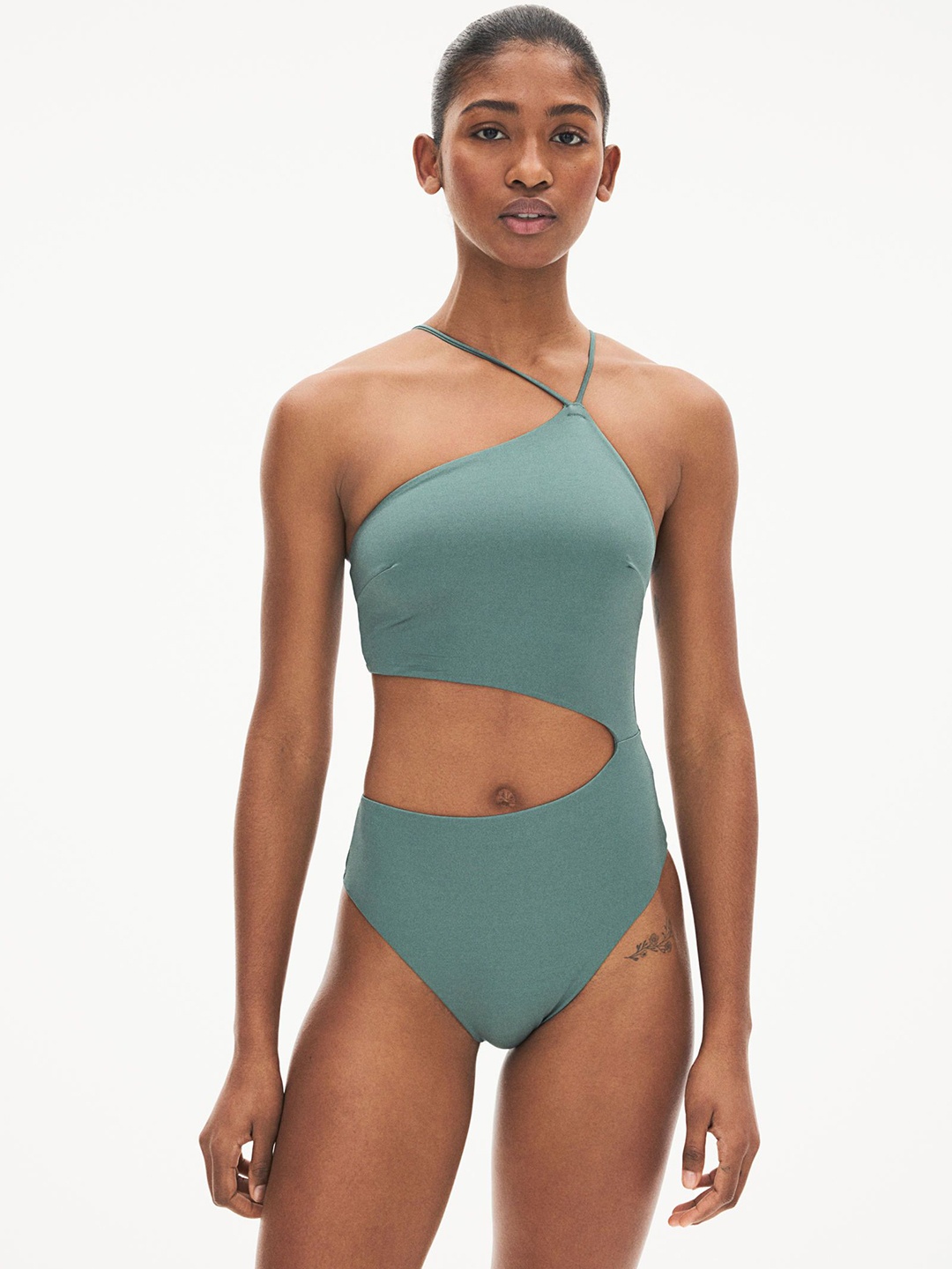 

H&M High Leg Cut-Out Swimsuit, Green