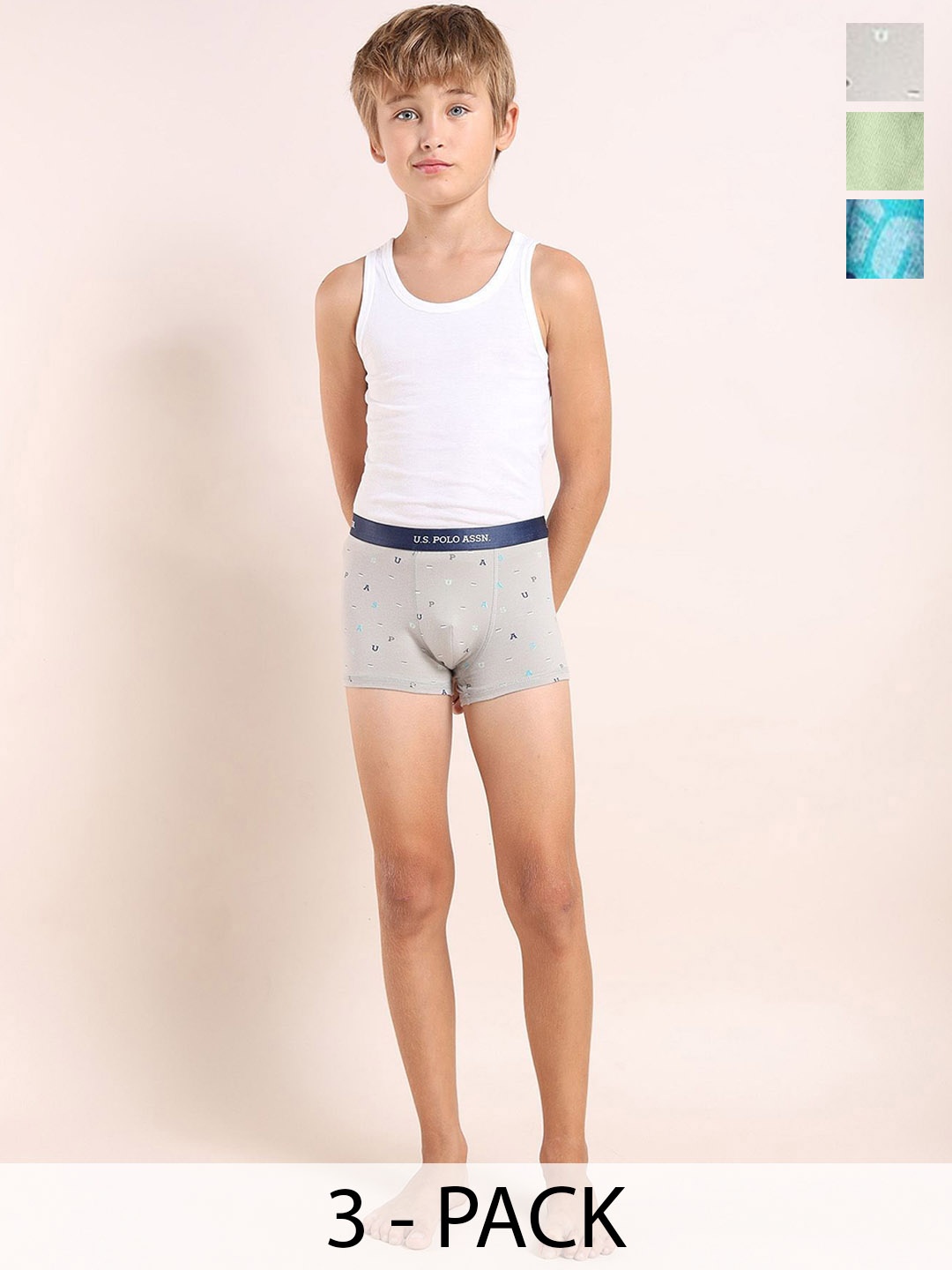 

U.S. Polo Assn. Kids Boys Pack Of 3 Underwear Trunks - EKT04-GBD-P3, Green