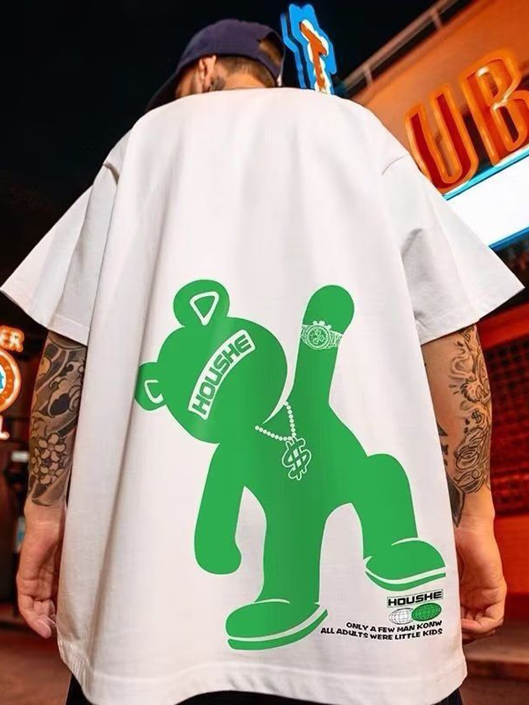 

HERE&NOW Men Graphic Printed Round Neck Oversized T-shirt, White
