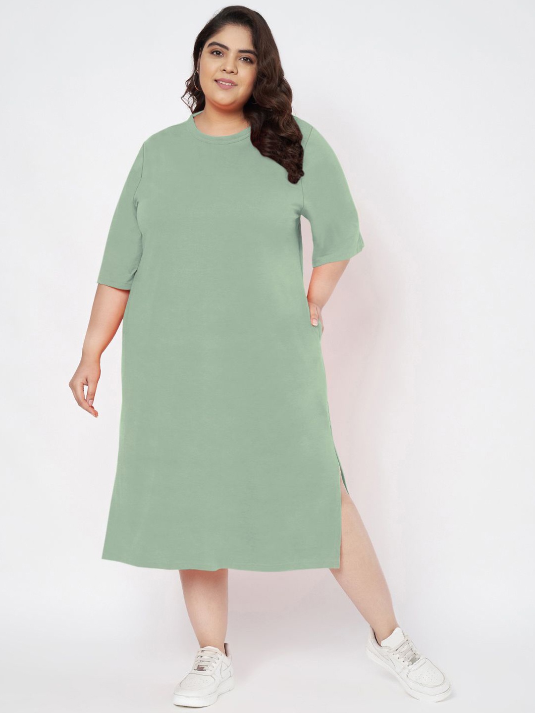 

BRINNS Women Plus Size Midi T-shirt Dress, Green