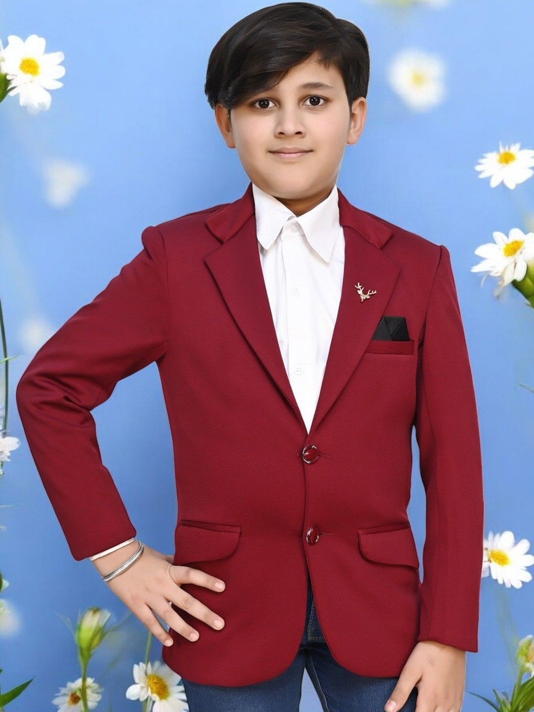 

Qitty Boys Single Breasted Notched Lapel Collar Party Blazer, Maroon