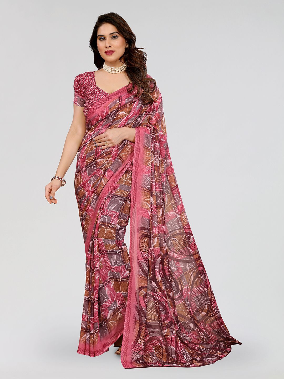 

Moda Rapido Floral Poly Georgette Saree, Maroon