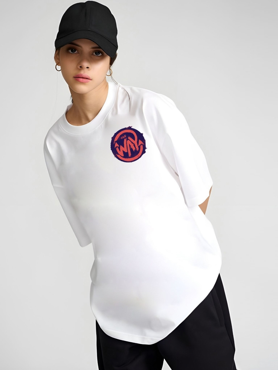 

Moda Rapido Women Typography Printed Round Neck Cotton Oversized T-shirt, White