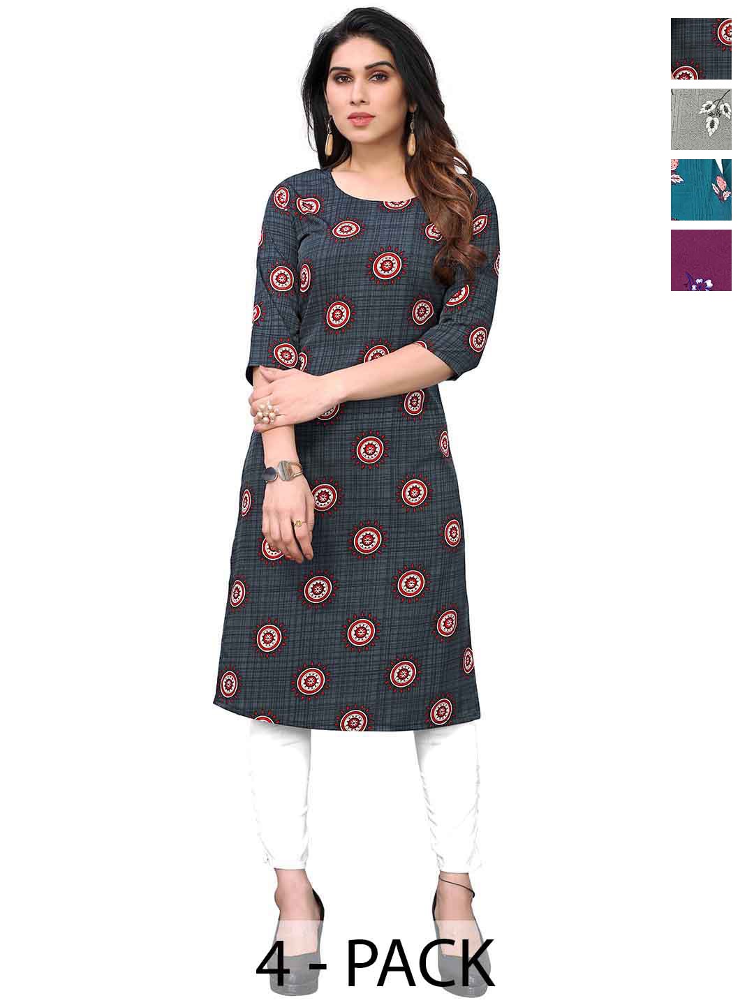 

KETAKI FASHION Women Floral Printed Thread Work Crepe Kurta, Multi