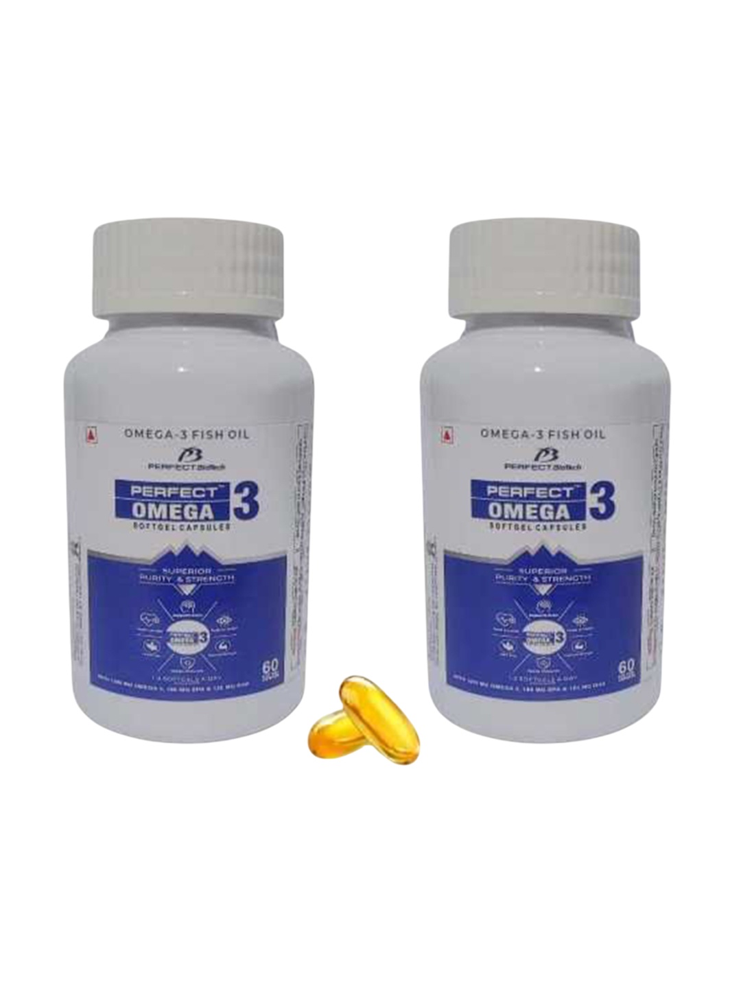 

PERFECT Set Of 2 Omega 3 Fish Oil Soft Gel Capsules - 60 Capsules Each, Yellow