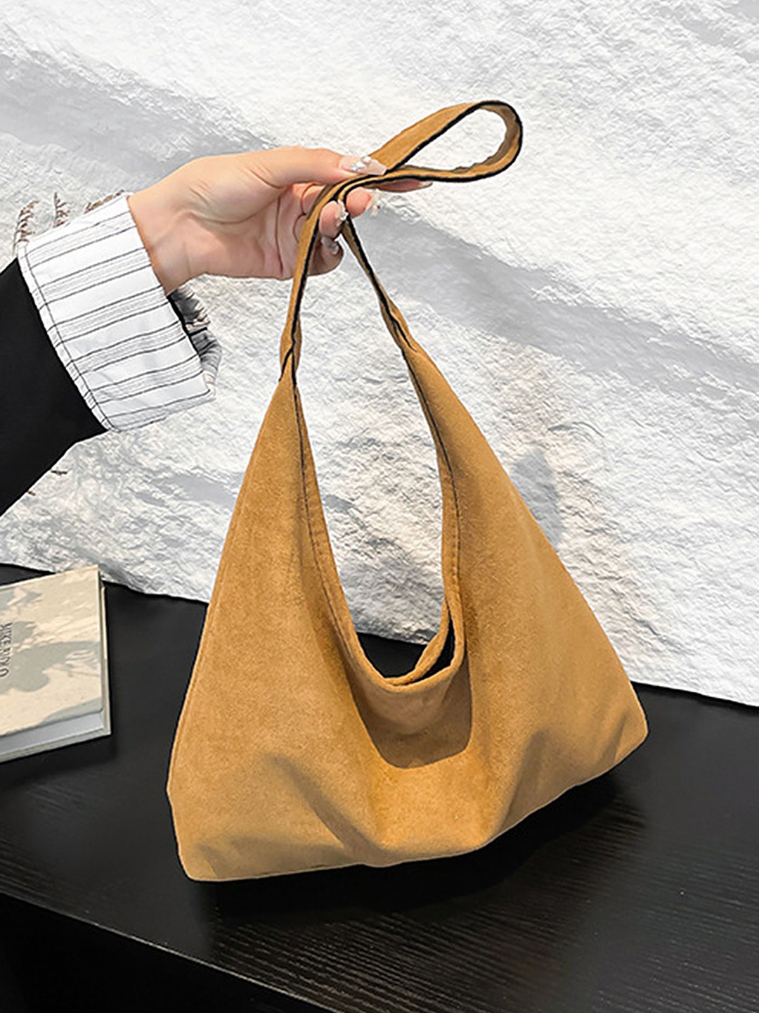 

LULU & SKY Colourblocked Oversized Structured Handheld Bag with Tasselled, Brown