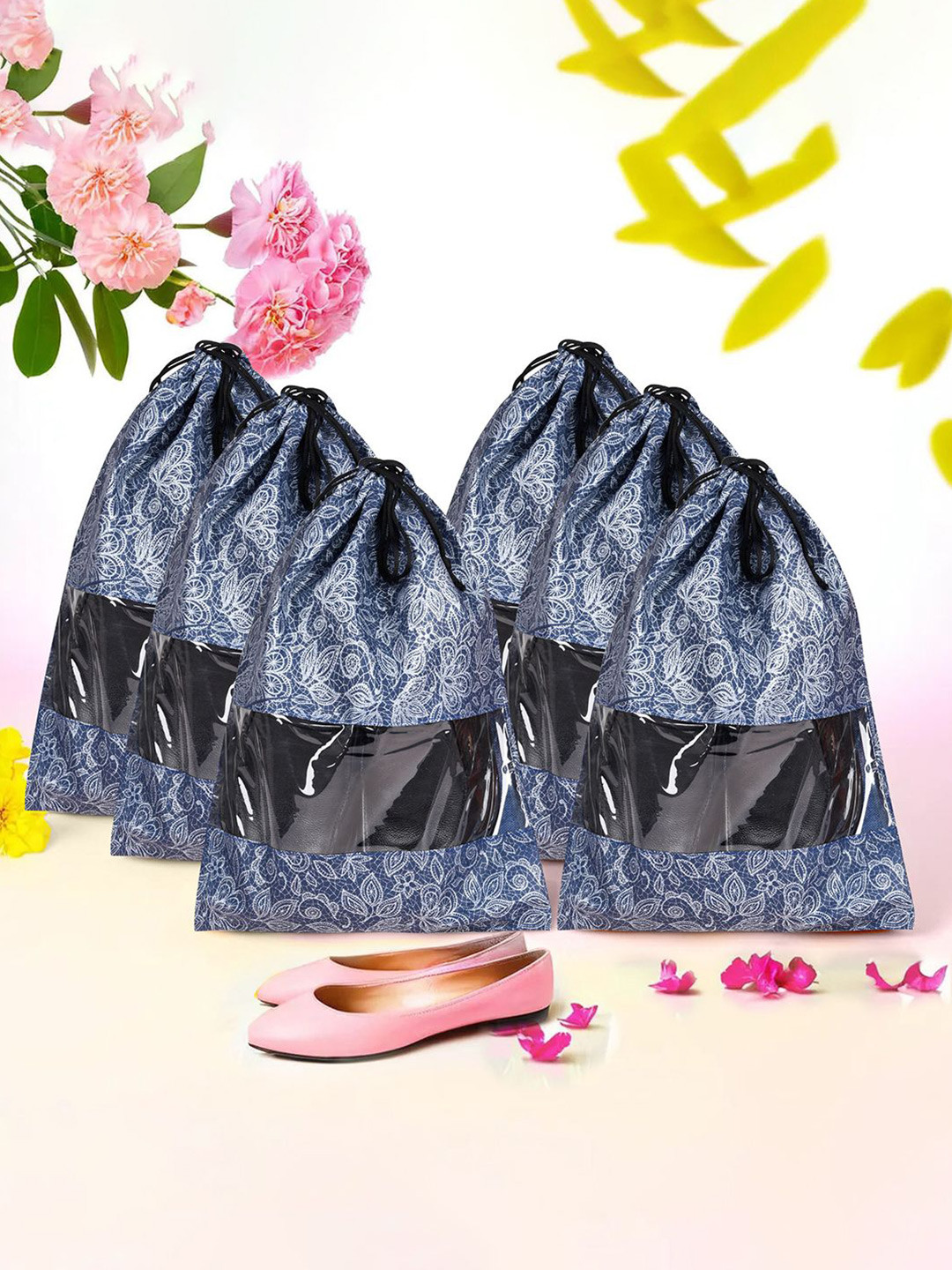 

Kuber Industries Navy Blue & White 6 Pieces Printed Regular Shoes Organisers