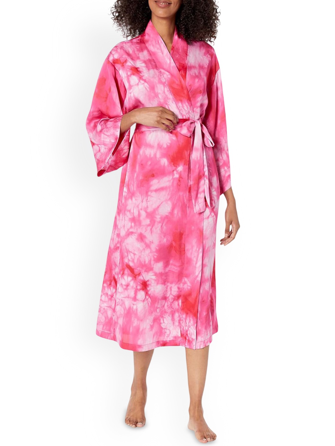 

Beera Printed Shawl Collar Neck Robe, Pink