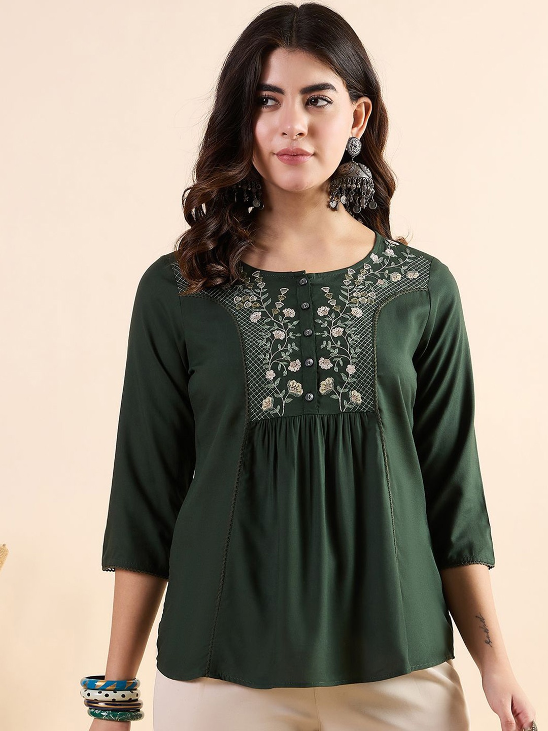 

Anouk Embroidered Top, Green