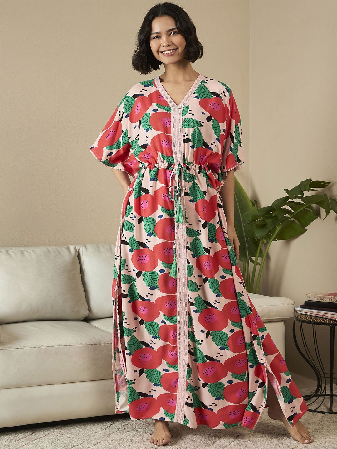 

July Floral Maxi Nightdress, Red