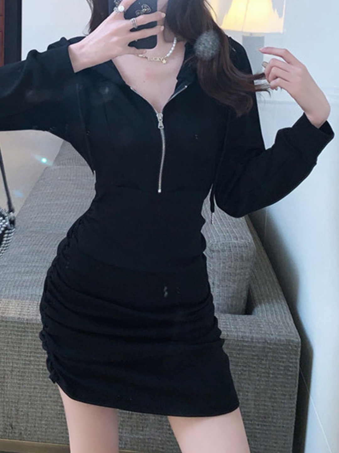 

Mast & Harbour Women Shirt Collar Sheath Knee Length Dress, Black