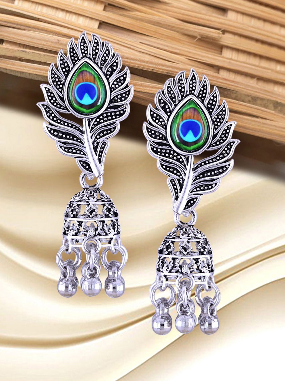 

Anouk Rhodium-Plated Dome Shaped Oxidised Jhumkas, Silver