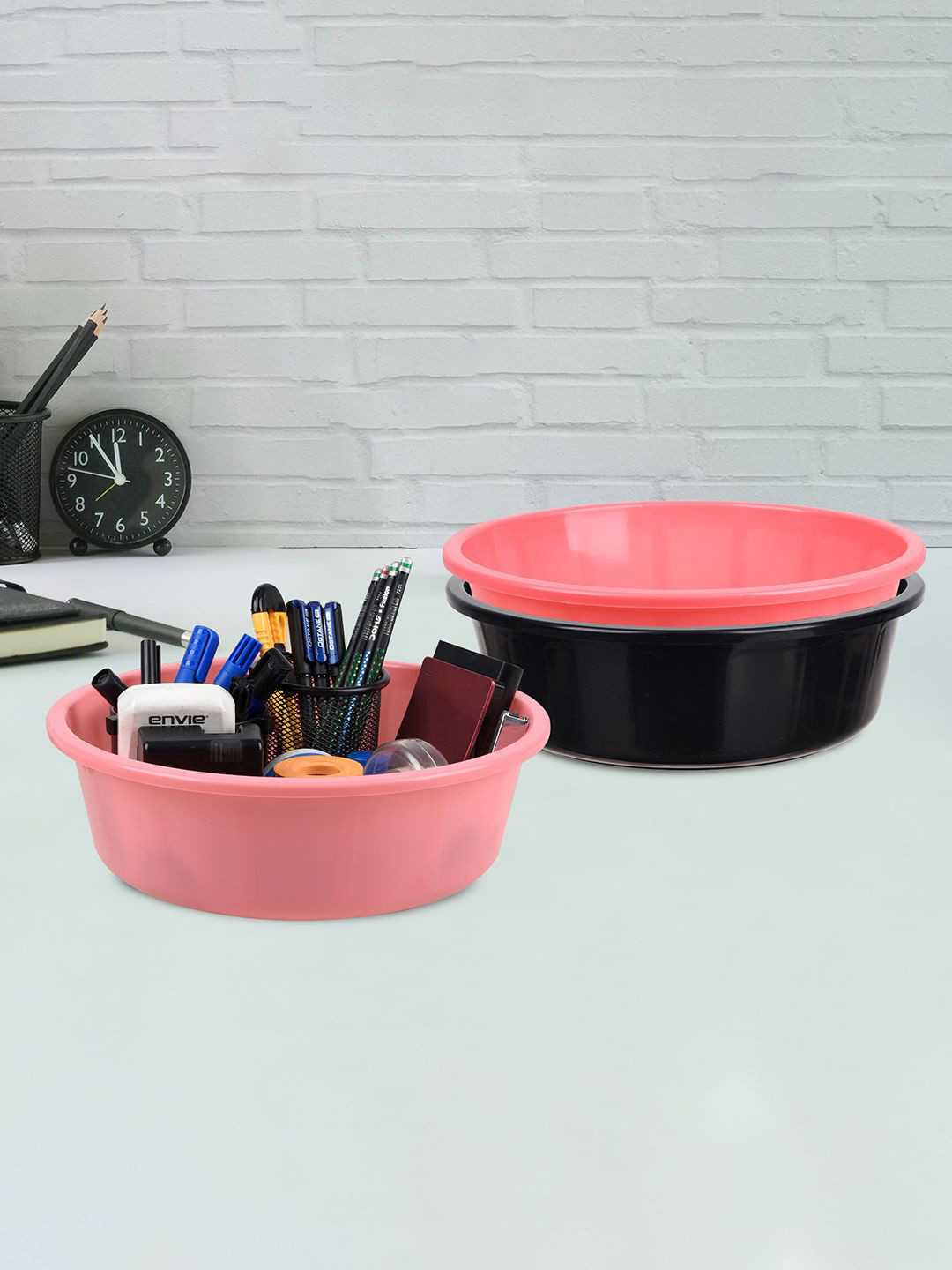 

Kuber Industries Pink and Black 3 Pieces Desk Organisers