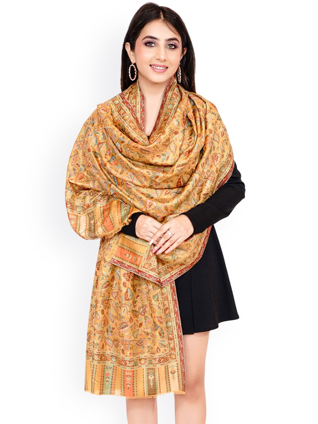 

PASHMAL INDIA PRIVATE LIMITED Floral Printed Woollen Shawl, Yellow