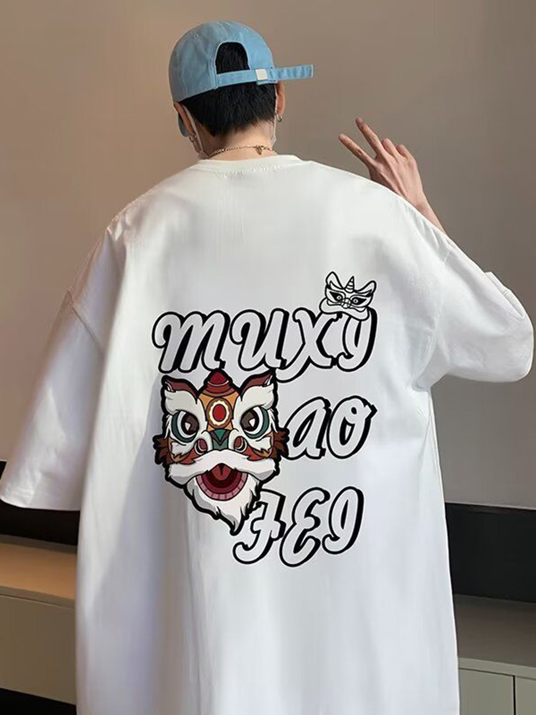 

HERE&NOW Men Typography Printed Round Neck Cotton Oversized T-shirt, White