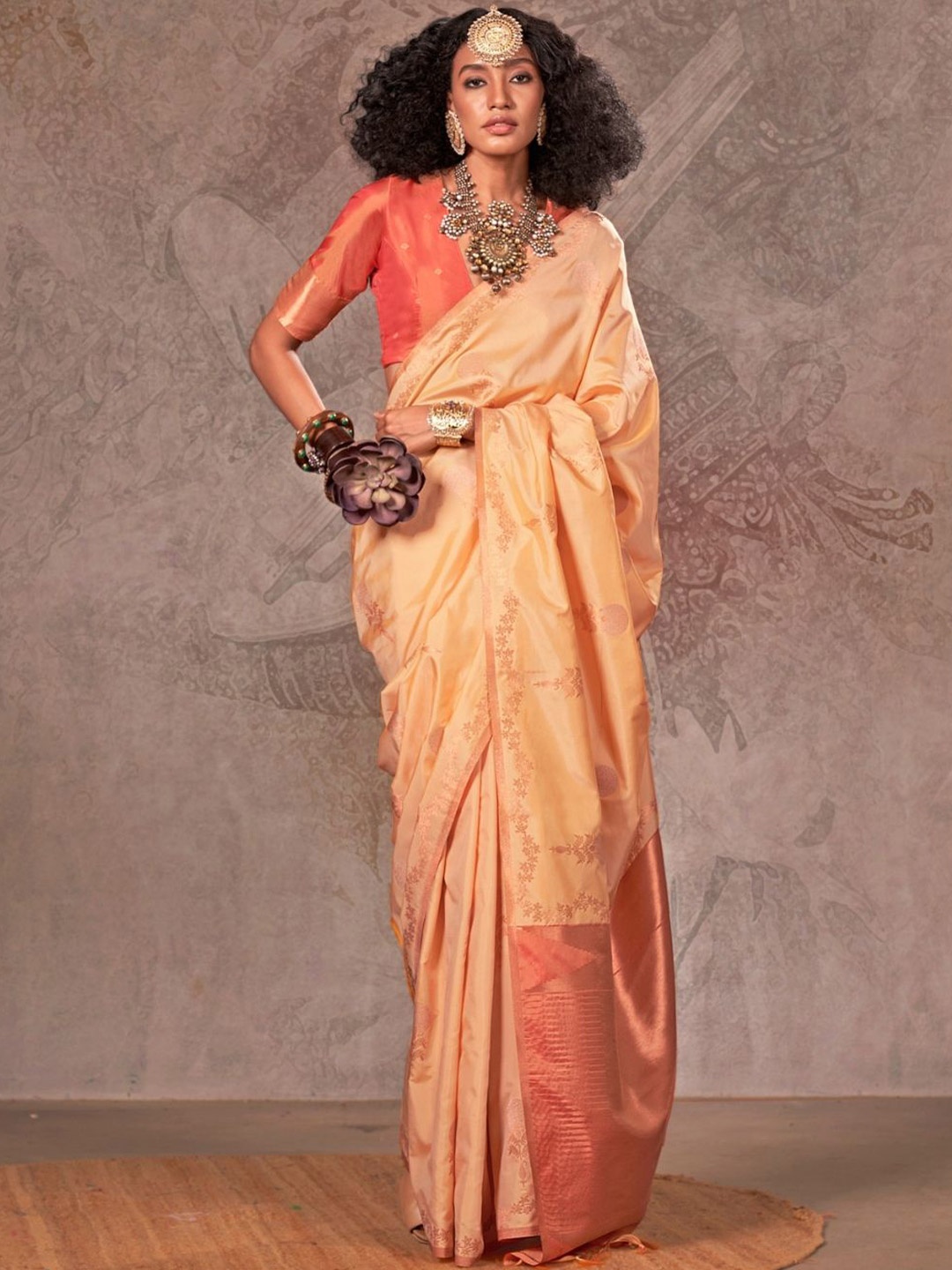 

PEENGAX Woven Design Zari Silk Blend Banarasi Saree, Orange