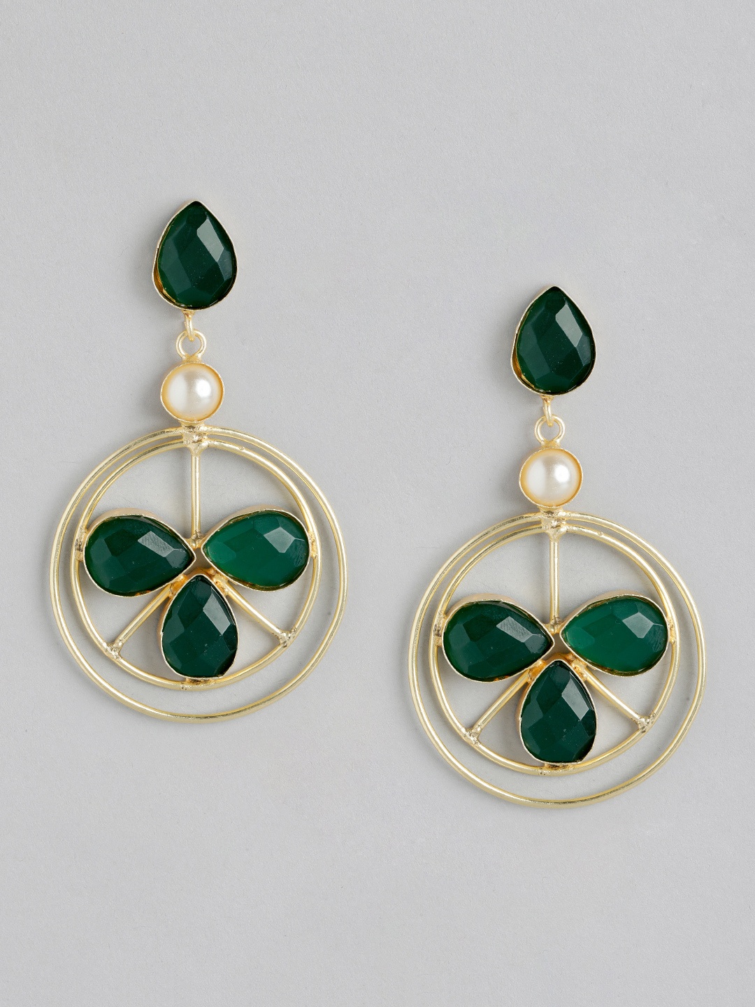 

Anouk Gold Plated Contemporary Drop Earrings, Green