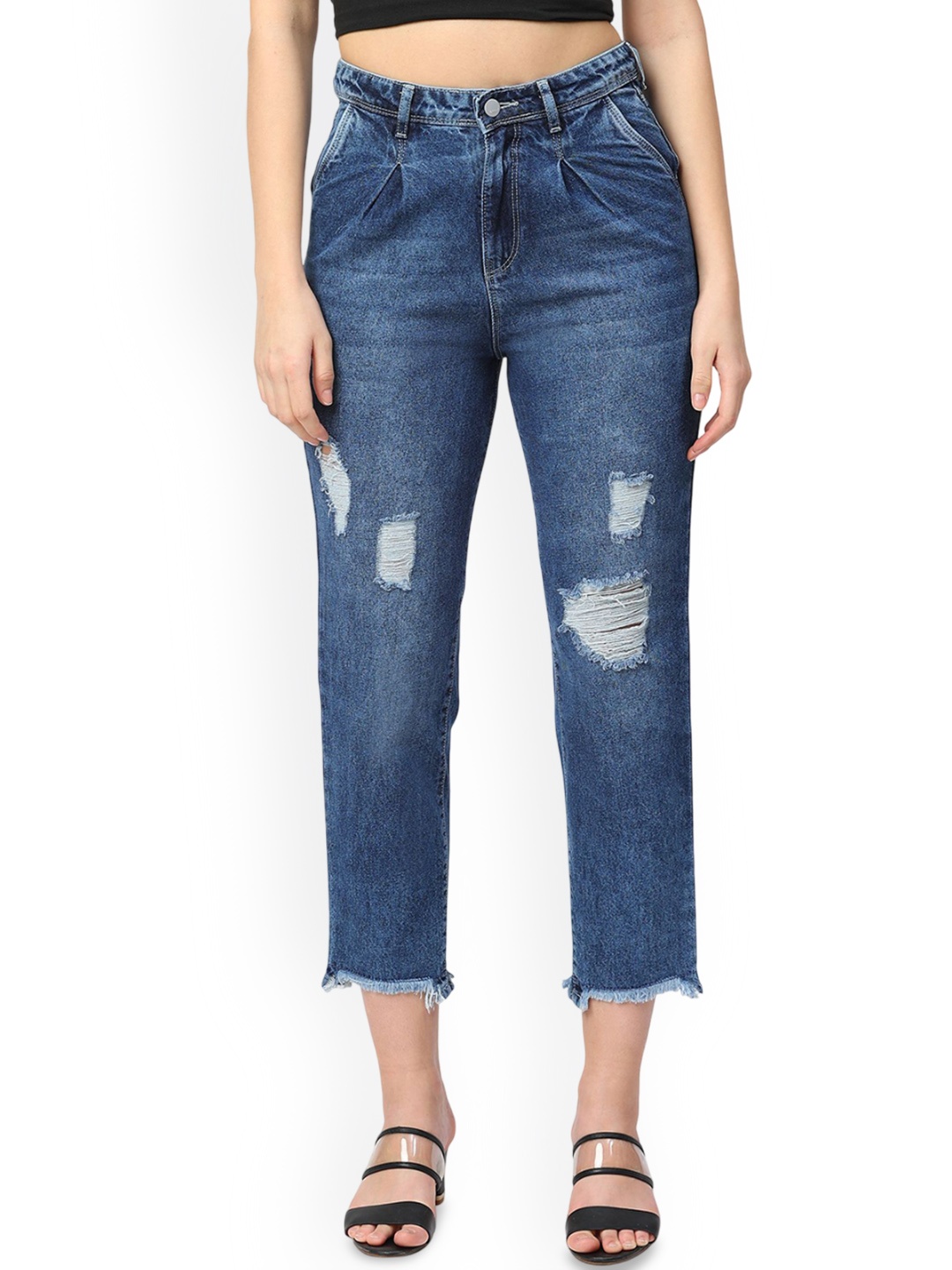 

Kraus Jeans Women Cotton High-Rise Mildly Distressed Light Fade Jeans, Blue