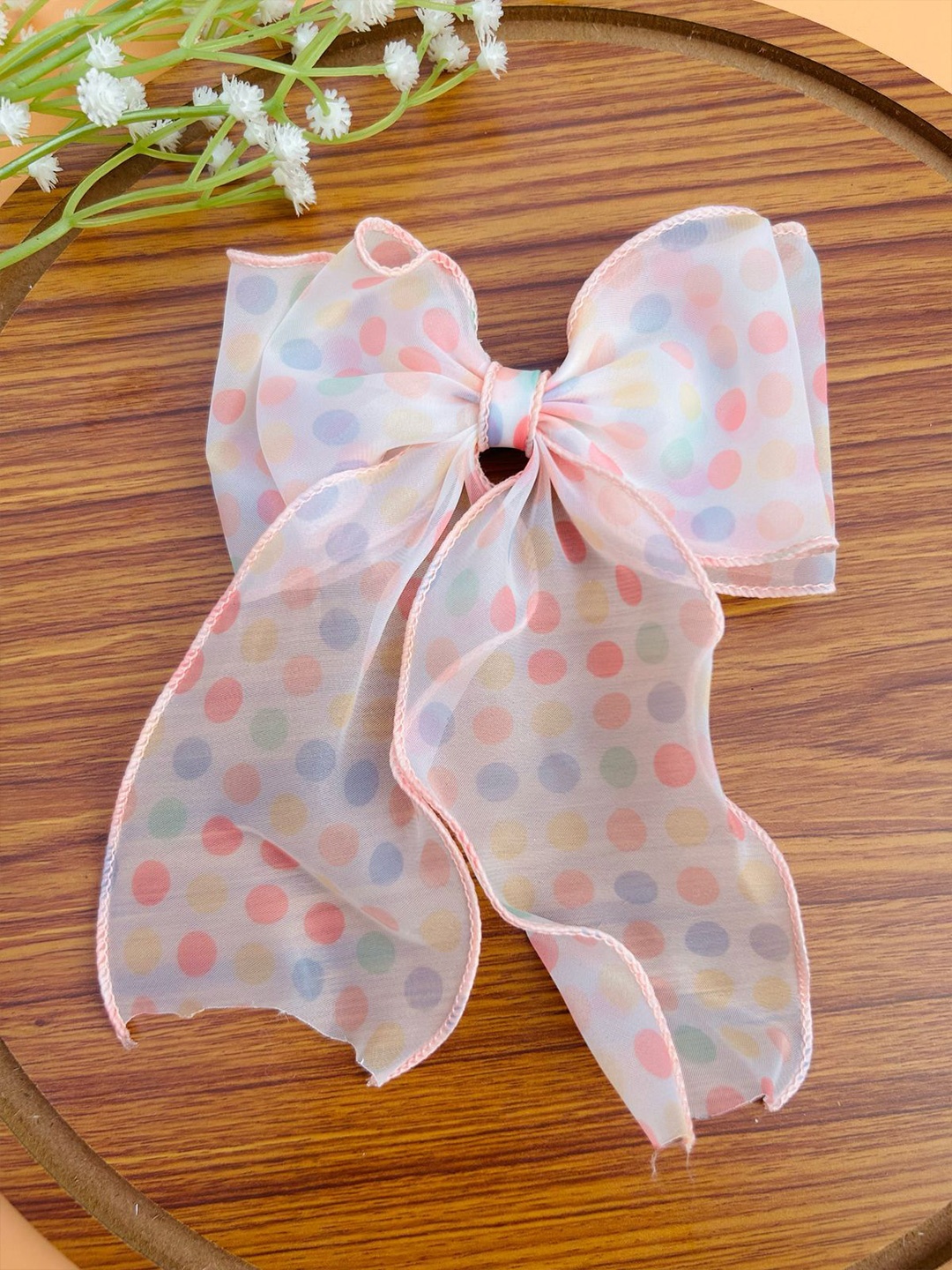 

Radhya Accessories Polka Dot Printed Alligator Hair Bow Clip, Peach