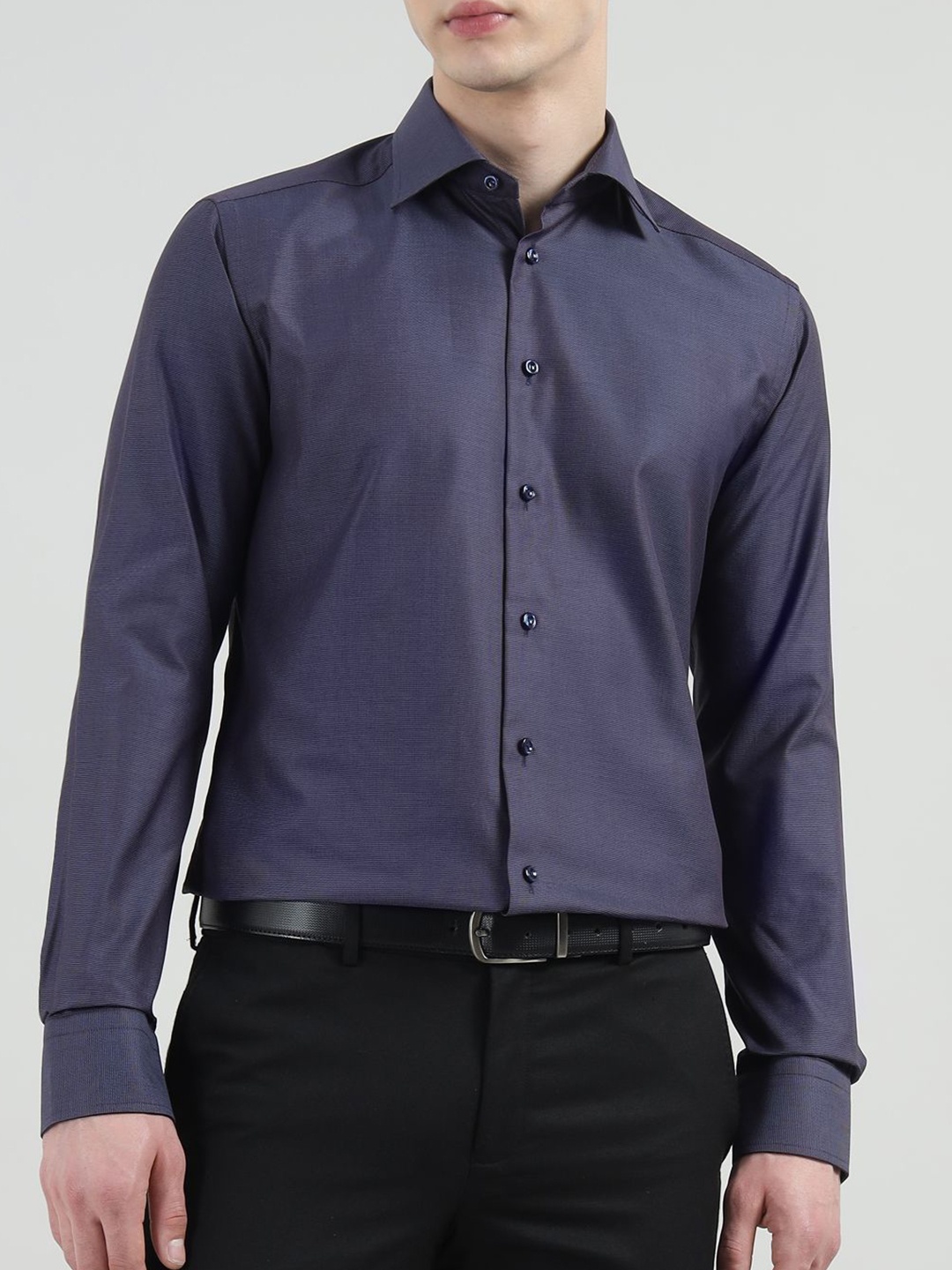 

Eton Men Spread Collar Solid Cotton Formal Shirt, Navy blue