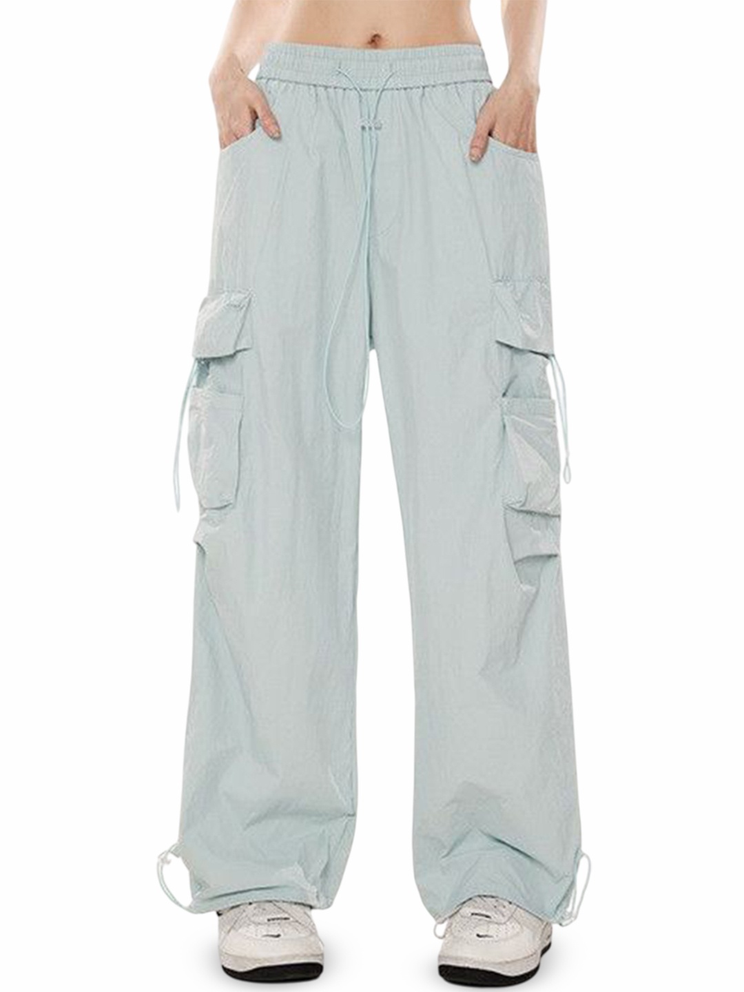 

DressBerry Women Loose Fit Mid-Rise Cargo Parachute Trousers, Blue