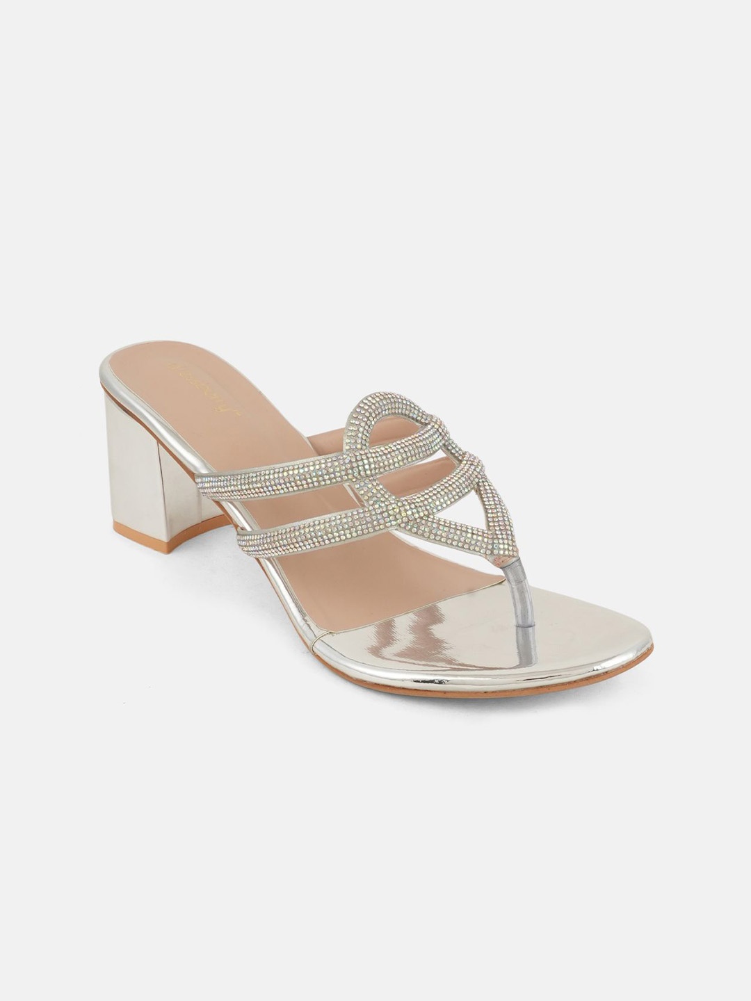 

DressBerry Women Embellished Block Heel Sandals, Silver