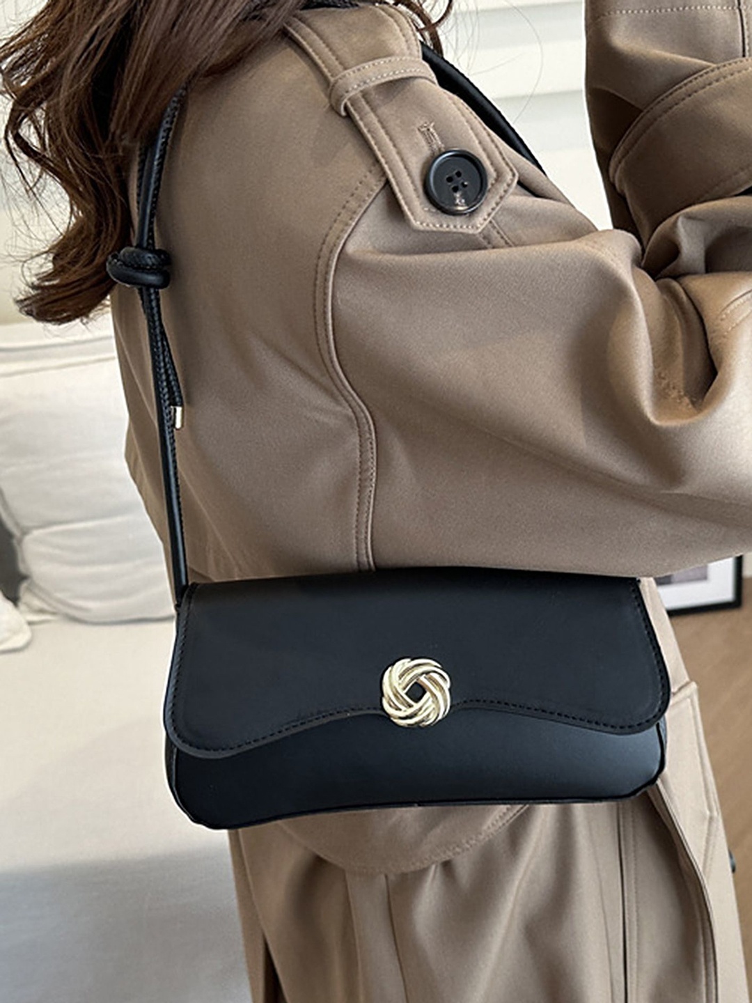 

LULU & SKY PU Structured Shoulder Bag with Bow Detail, Black