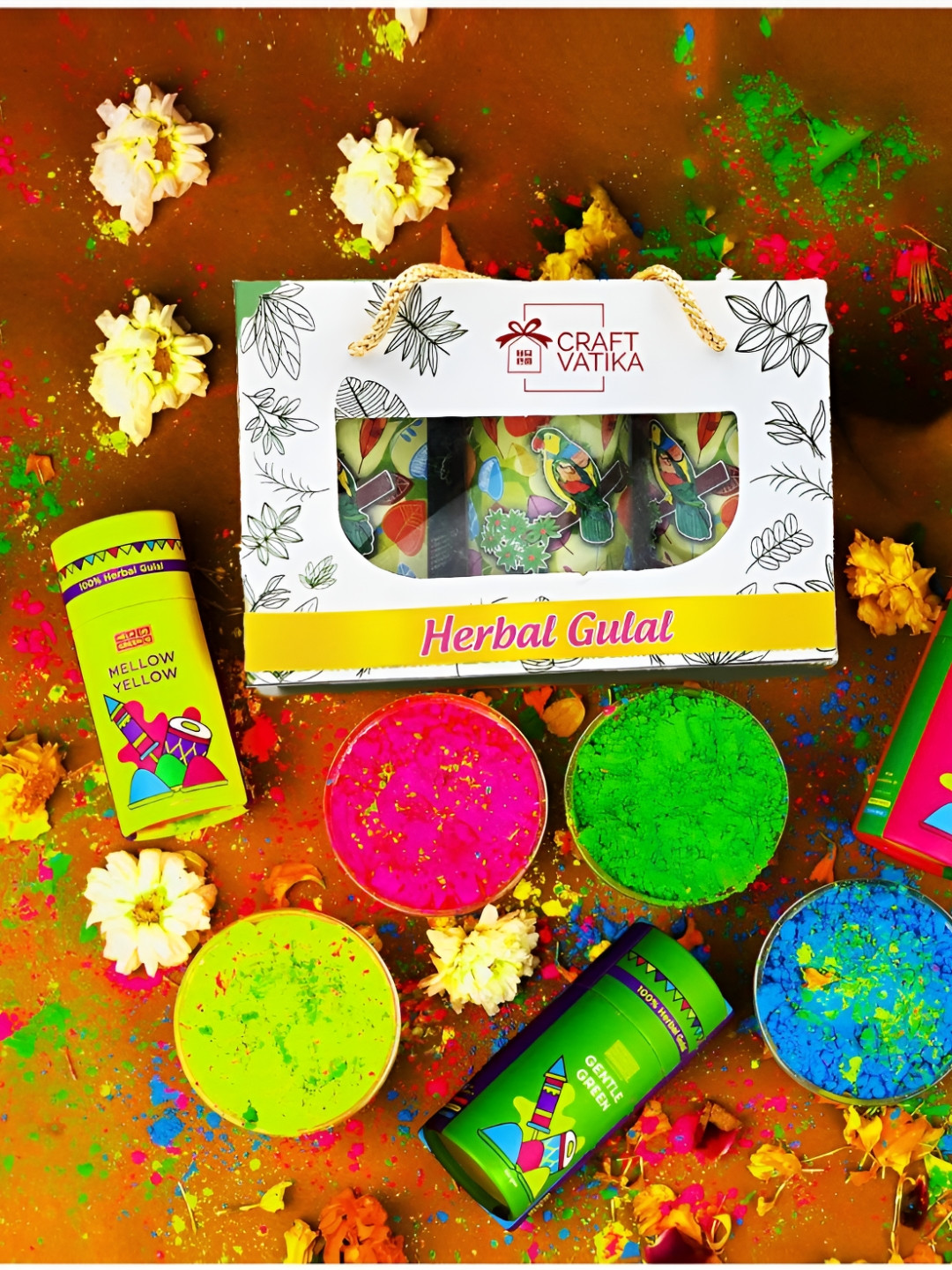 

CraftVatika Green And Pink 3 Pieces Eco Friendly Holi Colors