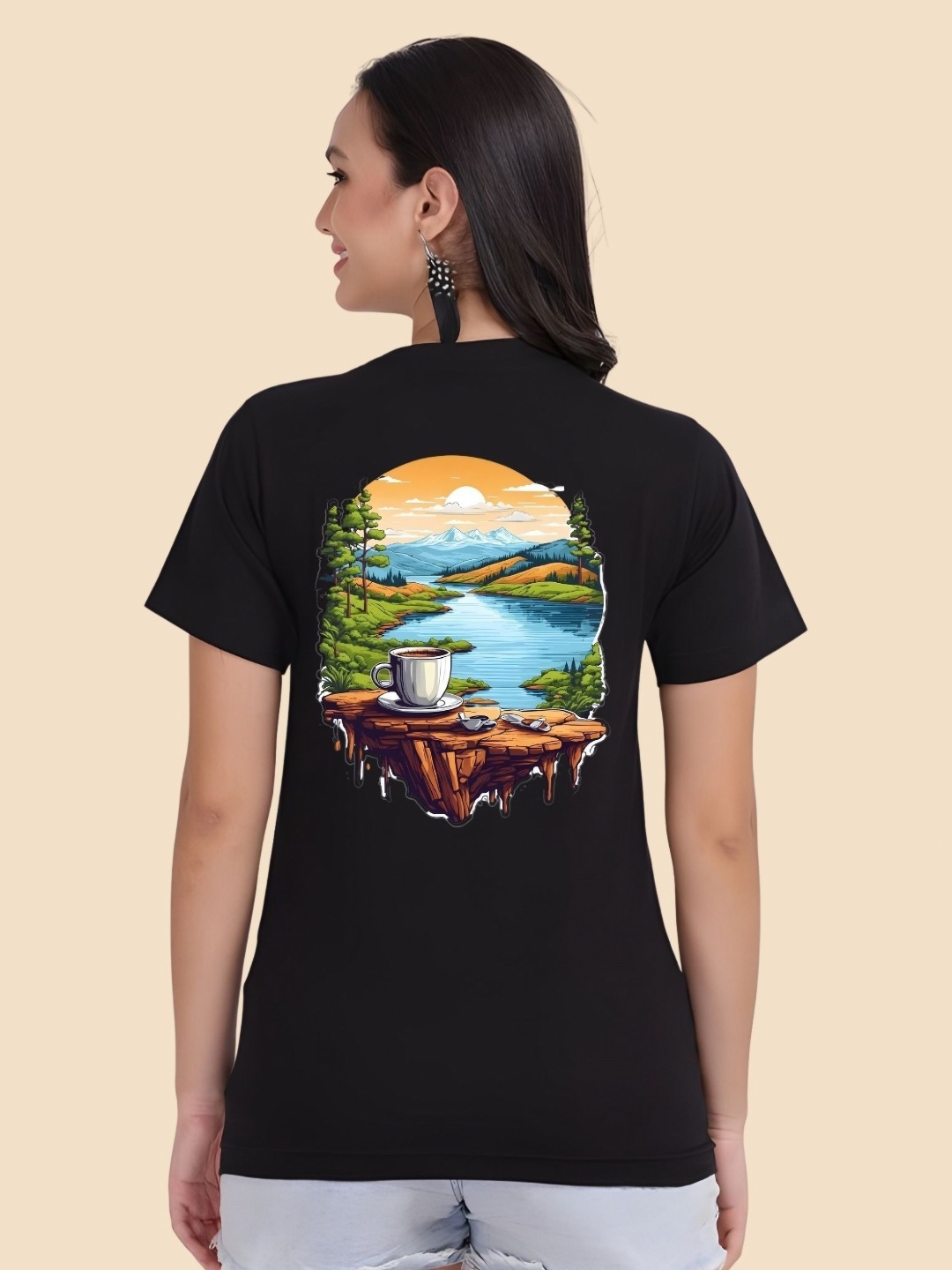 

SZN Women Graphic Printed Round Neck Cotton T-shirt, Black