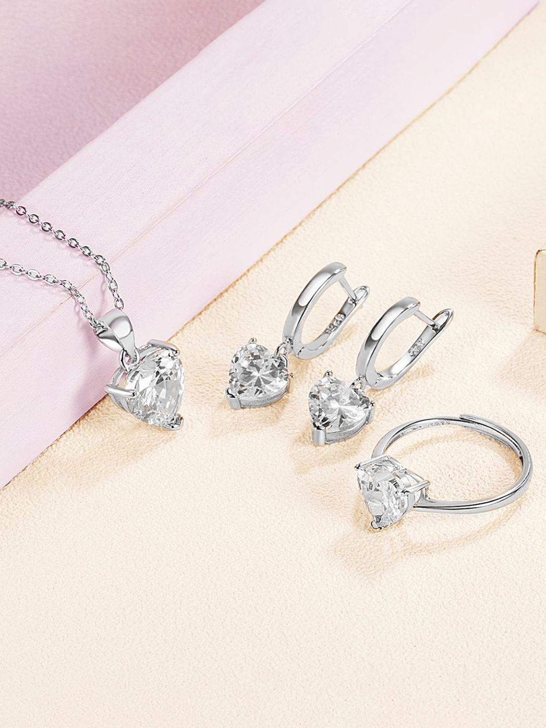 

Peora 925 Sterling Silver-Plated Cubic Zirconia Studded Jewellery Set