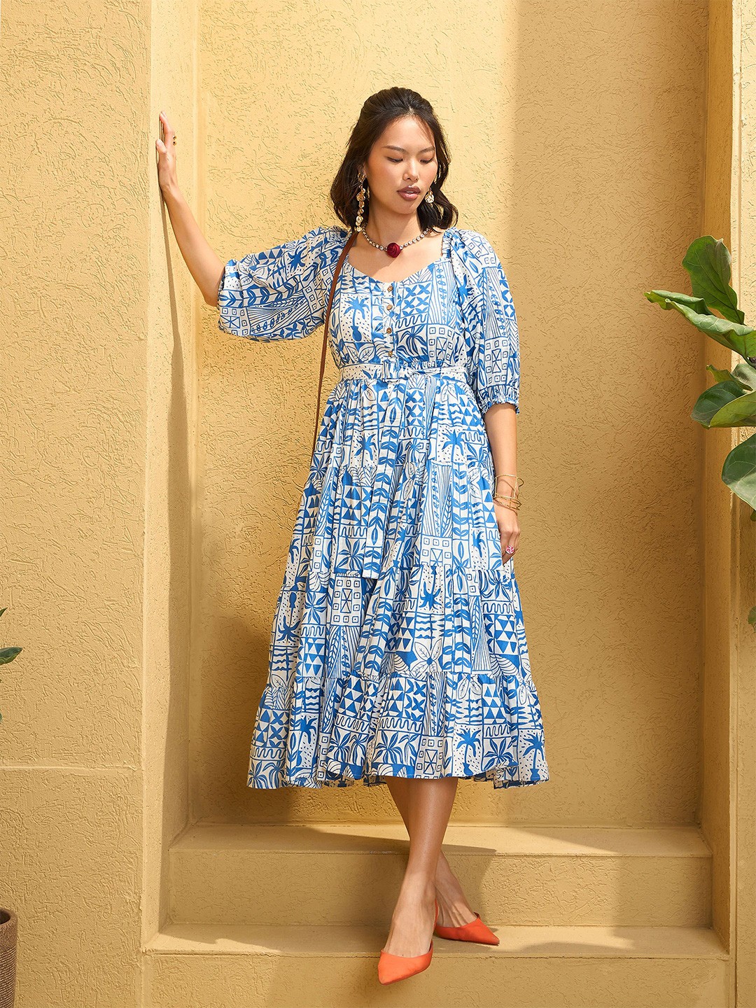 

Pink Paprika by SASSAFRAS Printed Cotton Fit & Flare Dress, White