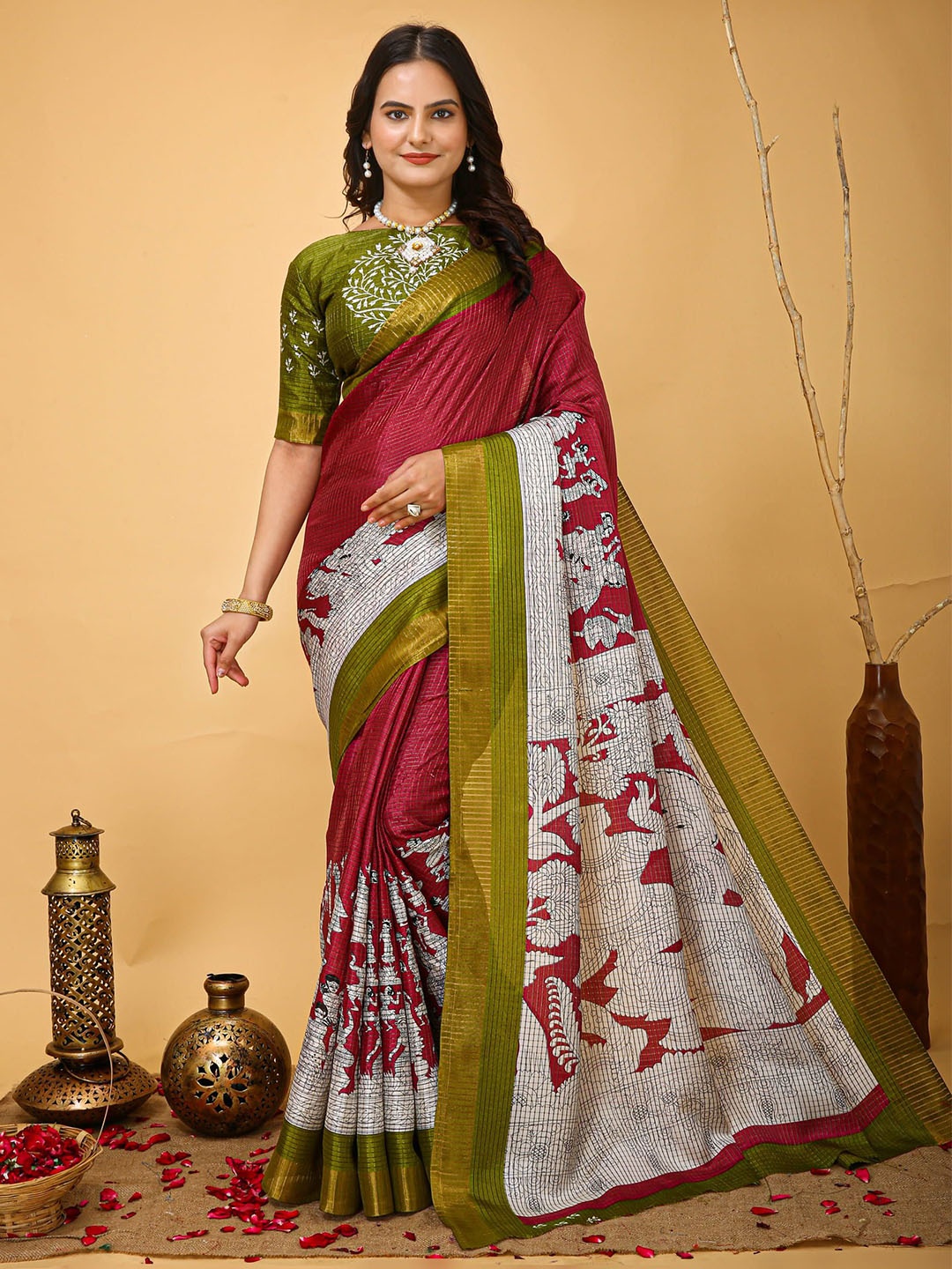 

KALINI Ethnic Motifs Zari Banarasi Saree, Maroon