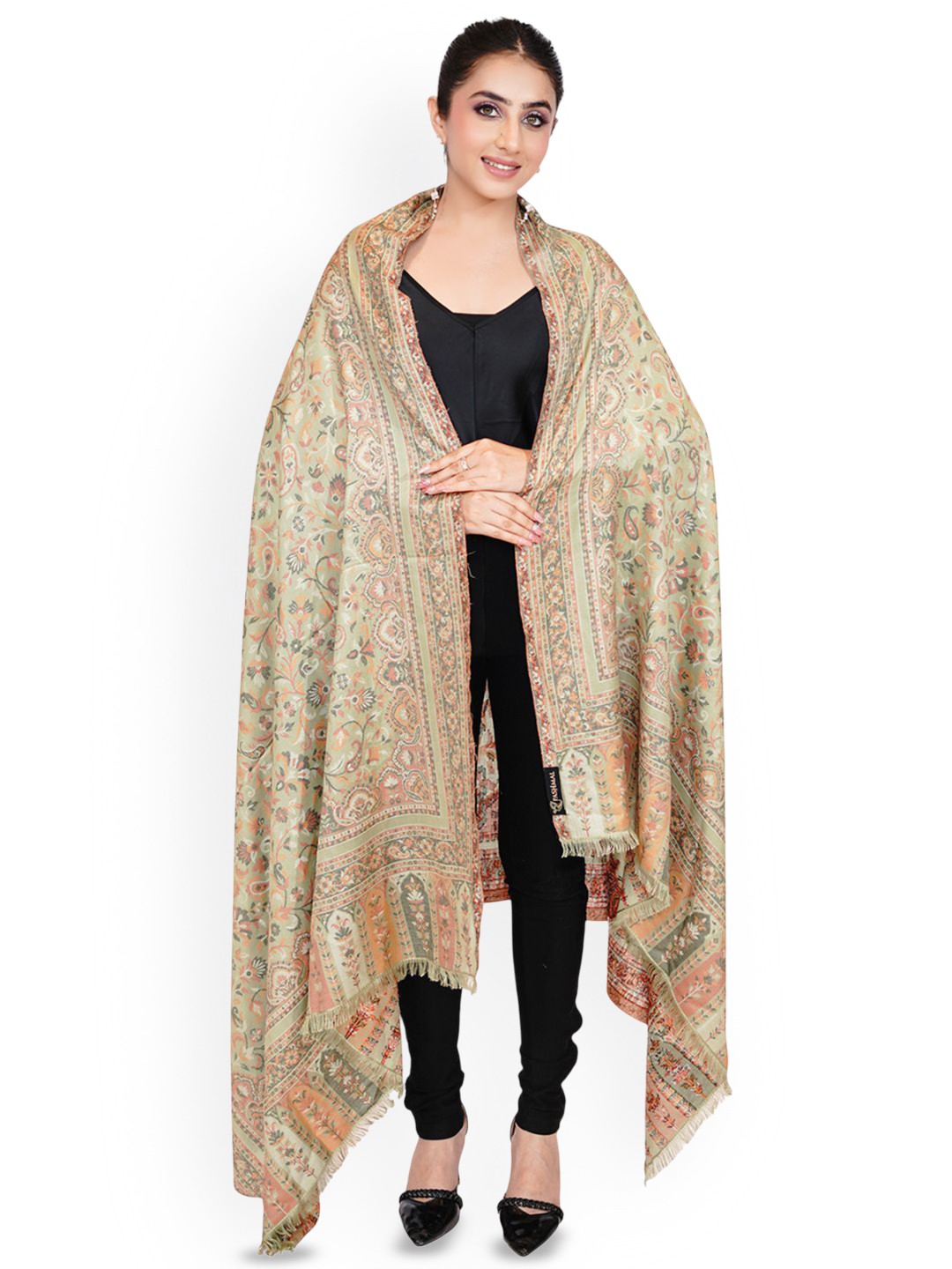 

PASHMAL INDIA PRIVATE LIMITED Paisley Printed Woollen Shawl, Green