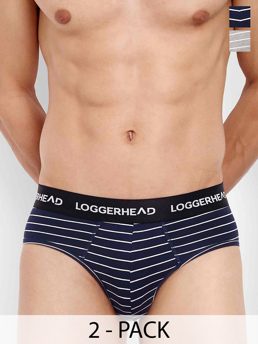 

LOGGERHEAD Pack Of 2 Striped Mid Rise Briefs - LHYB011-NAVY-GREY-NAVY-GREY